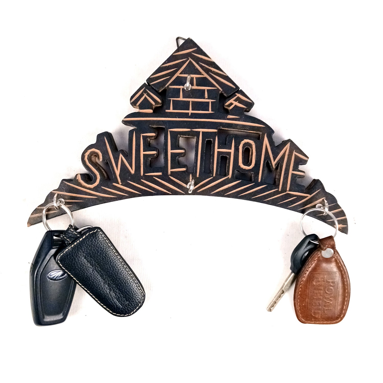 Key Hook Wall Decor | Key Holder Stand Sweet Home Design | Key Hanger Organiser - For Home, Entrance, Office Decor & Gifts - 10 Inch (4 Hooks) - Apkamart