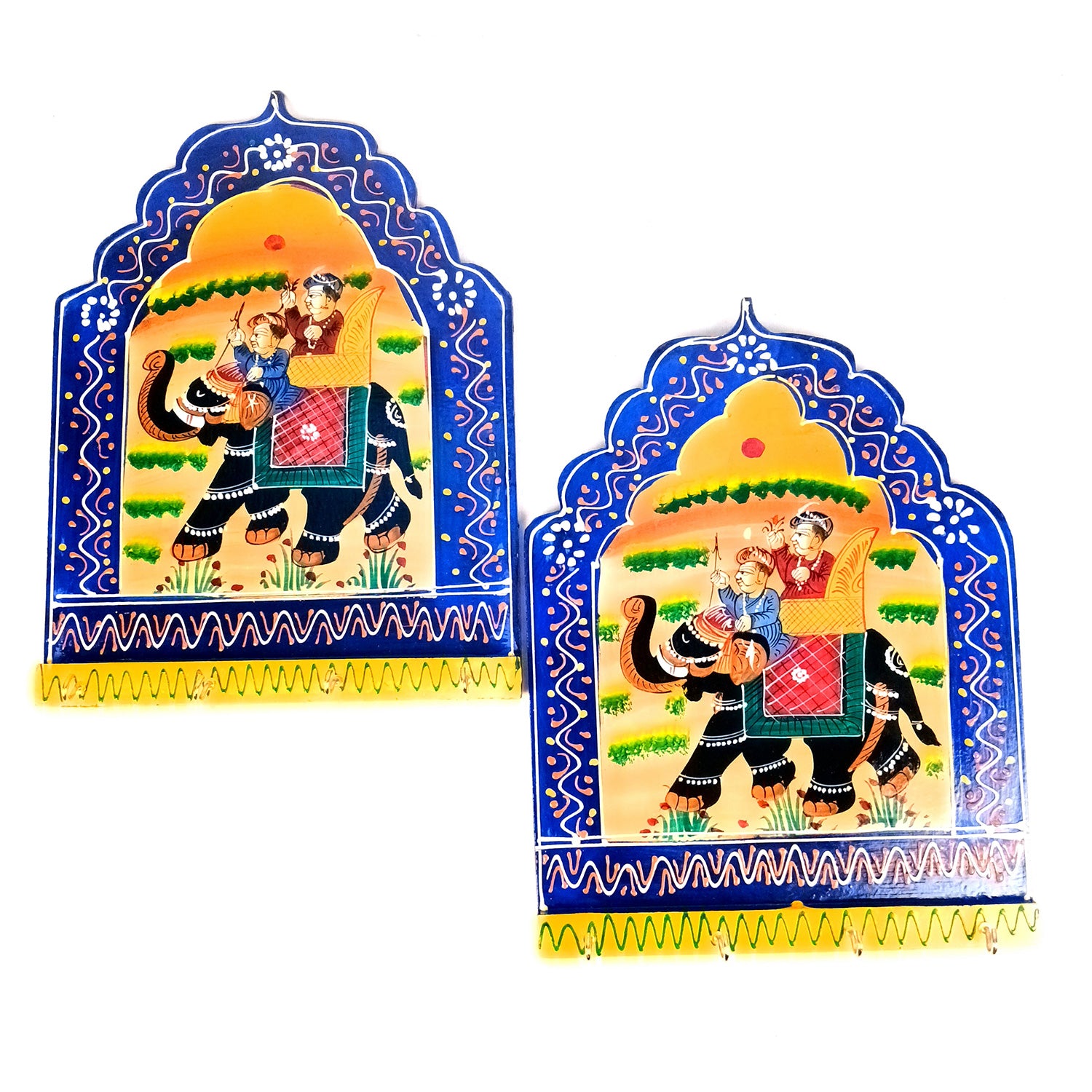 Key Hook Wall Decor | Handpainted Key Holder Stand With 4 Hooks | Key Organiser - For Home, Entrance, Office Decor & Gifts - 12 Inch (Pack of 2) - Apkamart