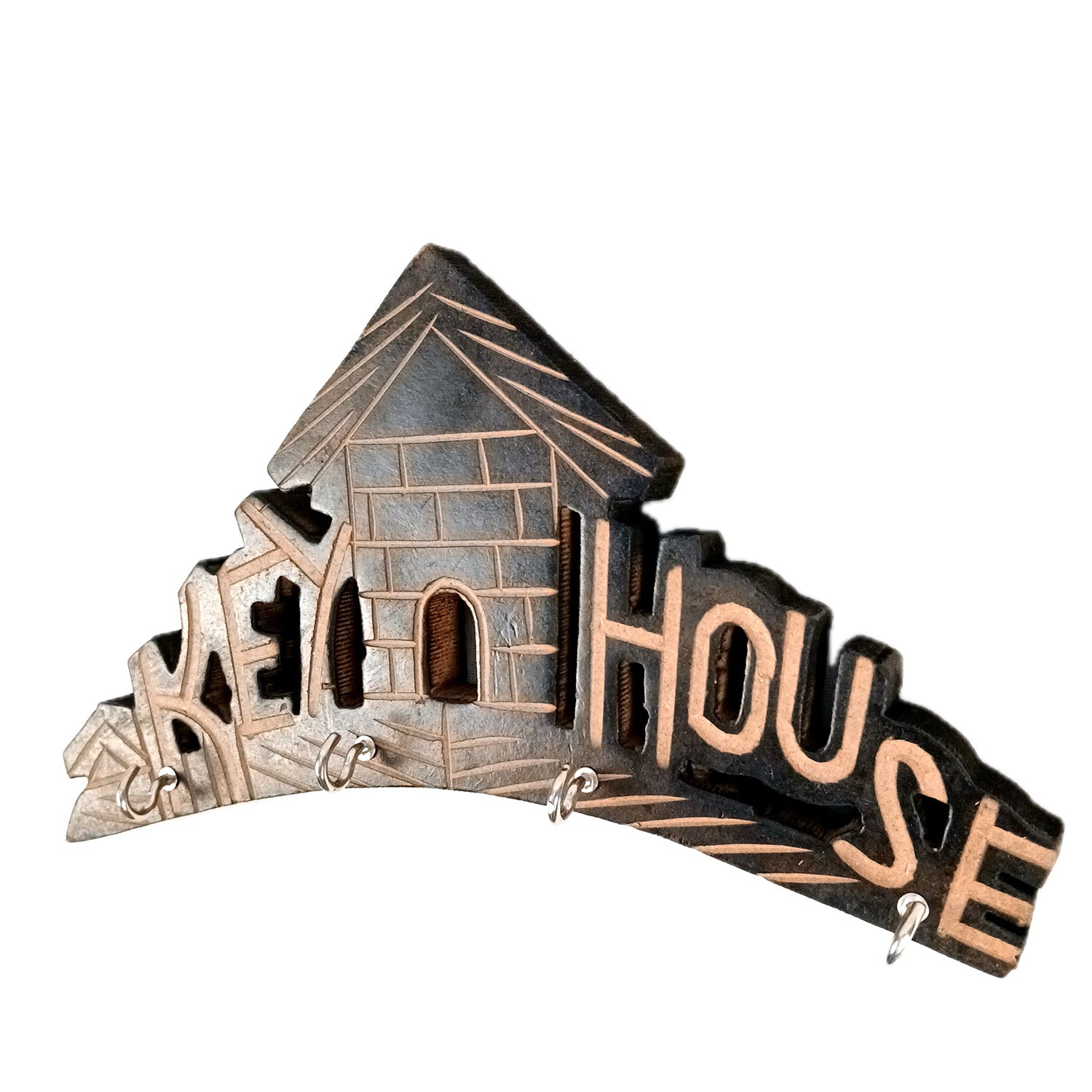 Key Hook Wall Decor | Key Holder Stand Key House Design| Key Hanger Organiser - For Home, Entrance, Office Decor & Gifts - 10 Inch (4 Hooks) - Apkamart