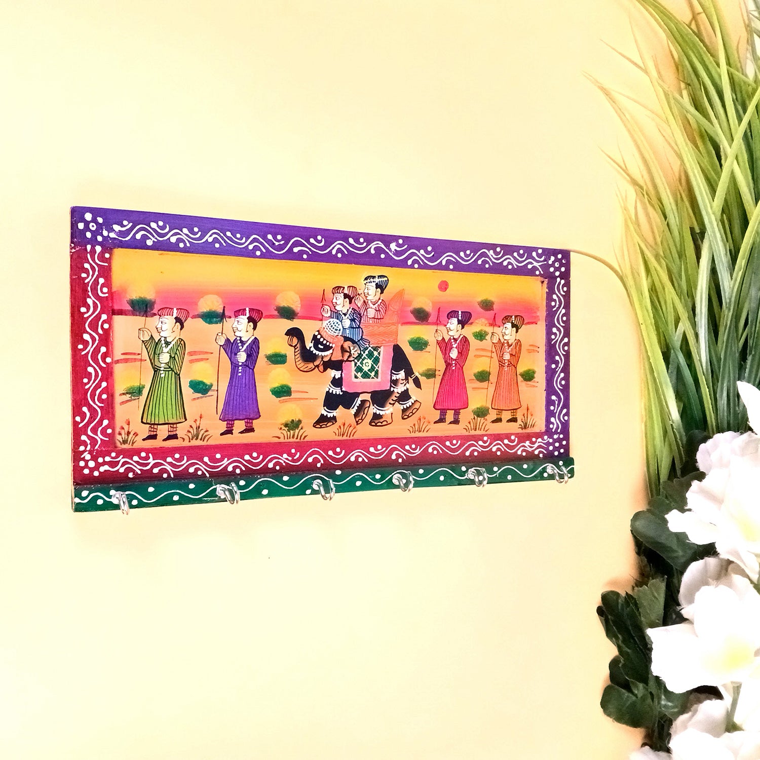 Key Holder Wall Hanging | Handpainted Key Hook Stand With 6 Hooks | Keys Organizer - For Home, Entrance, Office Decor & Gifts - 12 Inch (Wood, Multicolor) - Apkamart