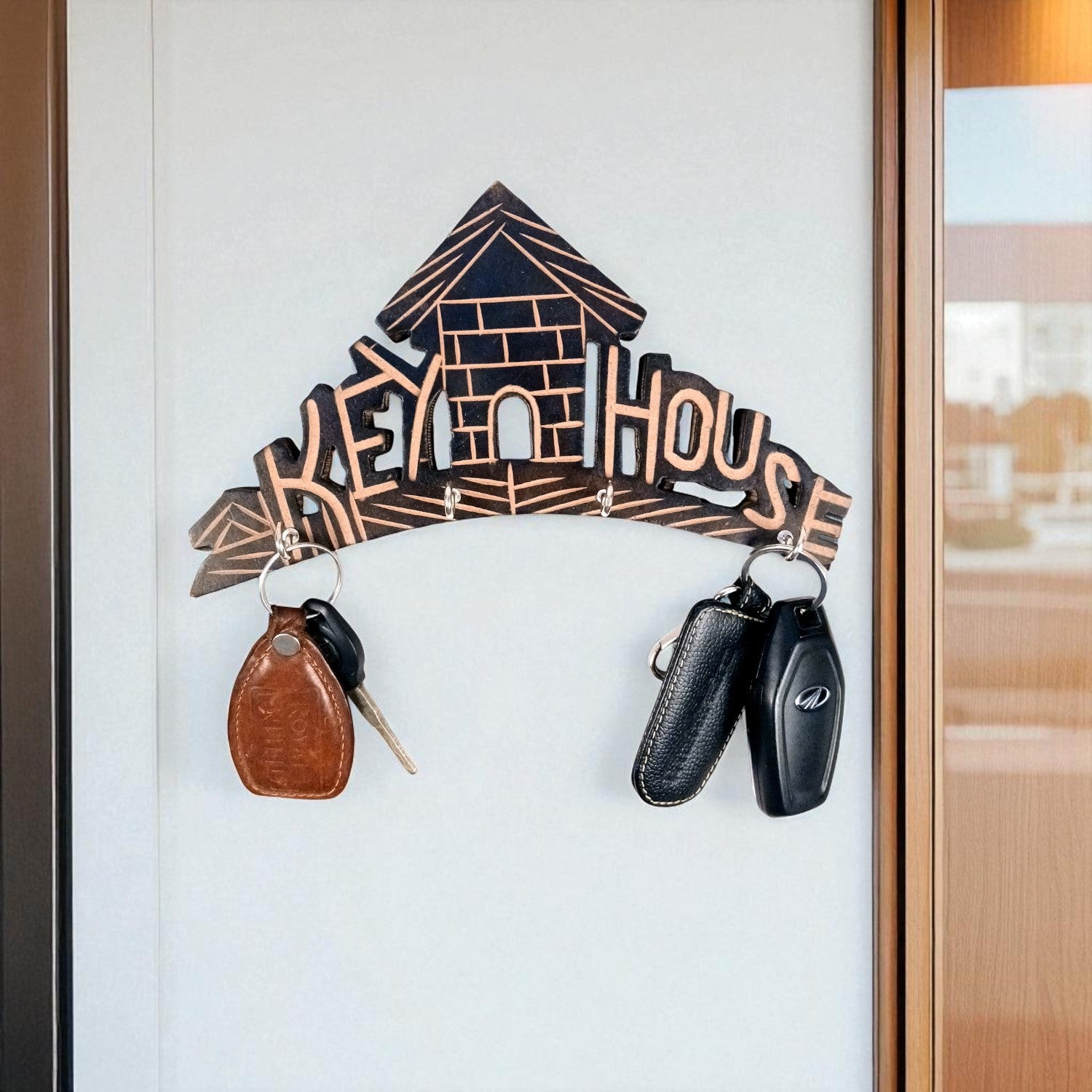 Key Hook Wall Decor | Key Holder Stand Key House Design| Key Hanger Organiser - For Home, Entrance, Office Decor & Gifts - 10 Inch (8 Hooks) (pack Of 2) - Apkamart