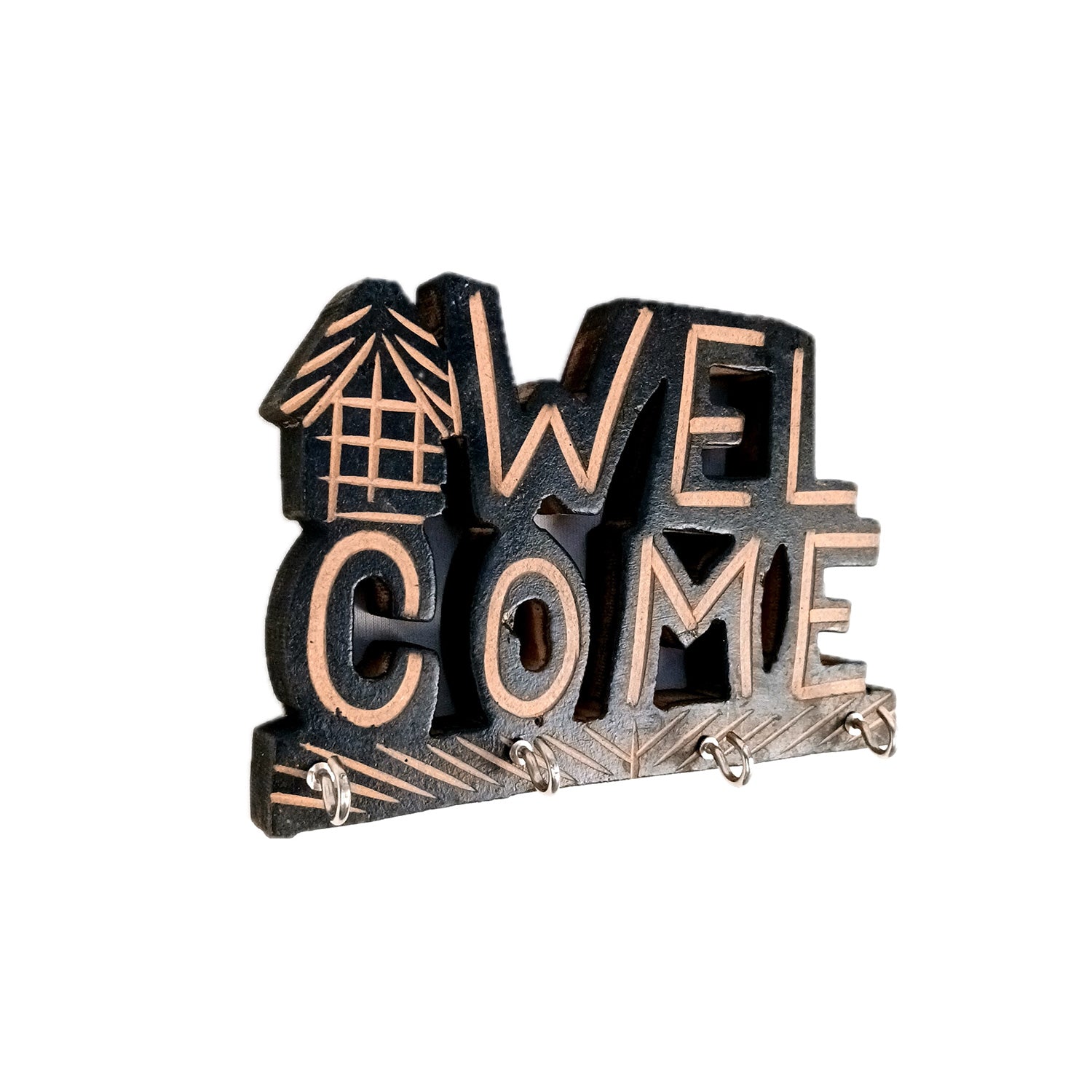 Key Holder Wall Hanging | Key Hook Stand Welcome Design| Keys Organizer - For Home, Entrance, Office Decor & Gifts - 7 Inch (8 Hooks) (Pack Of 2) - Apkamart