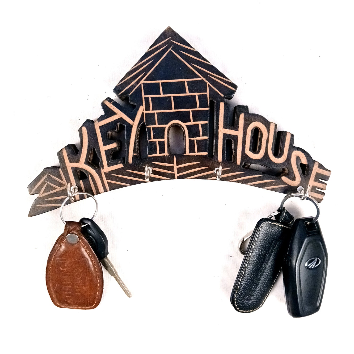 Key Hook Wall Decor | Key Holder Stand Key House Design| Key Hanger Organiser - For Home, Entrance, Office Decor & Gifts - 10 Inch (4 Hooks) - Apkamart