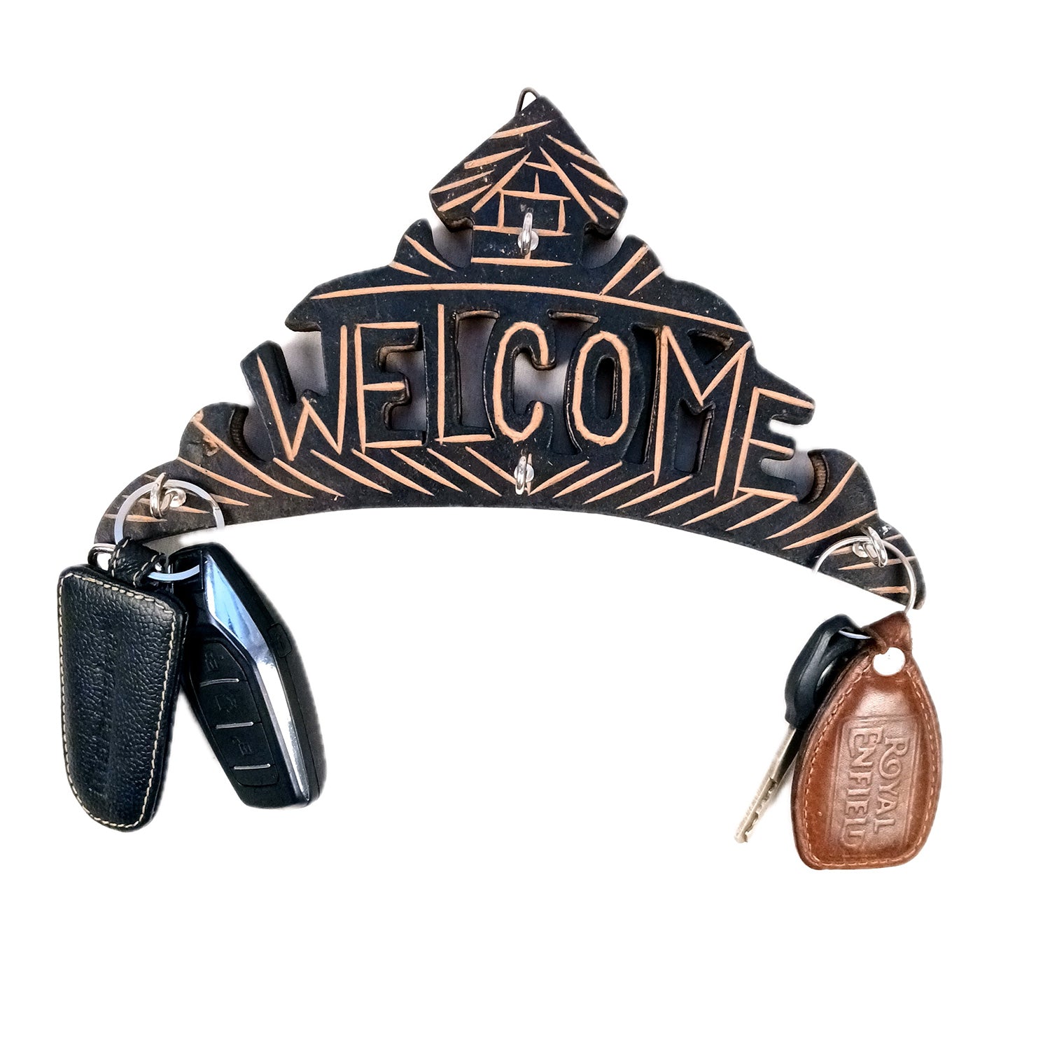 Key Hook Wall Decor | Key Holder Stand Welcome Design| Key Hanger Organiser - For Home, Entrance, Office Decor & Gifts - 10 Inch (4 Hooks) - Apkamart