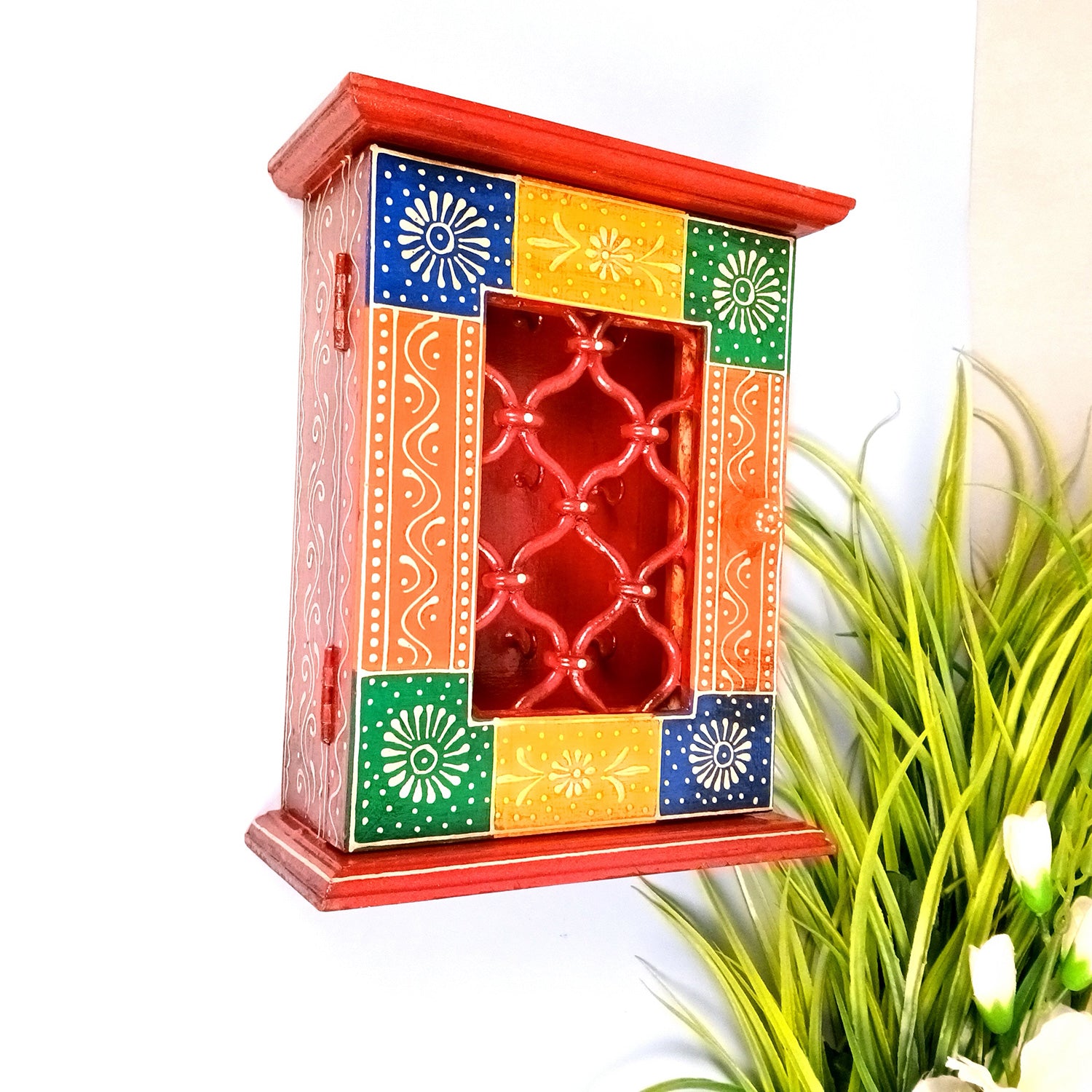 Key Holder Box | Wooden Wall Hanging Keys Box Cabinet Stand - For Home, Office & Entrance Decor - 10 inch (9 Hooks) - Apkamart
