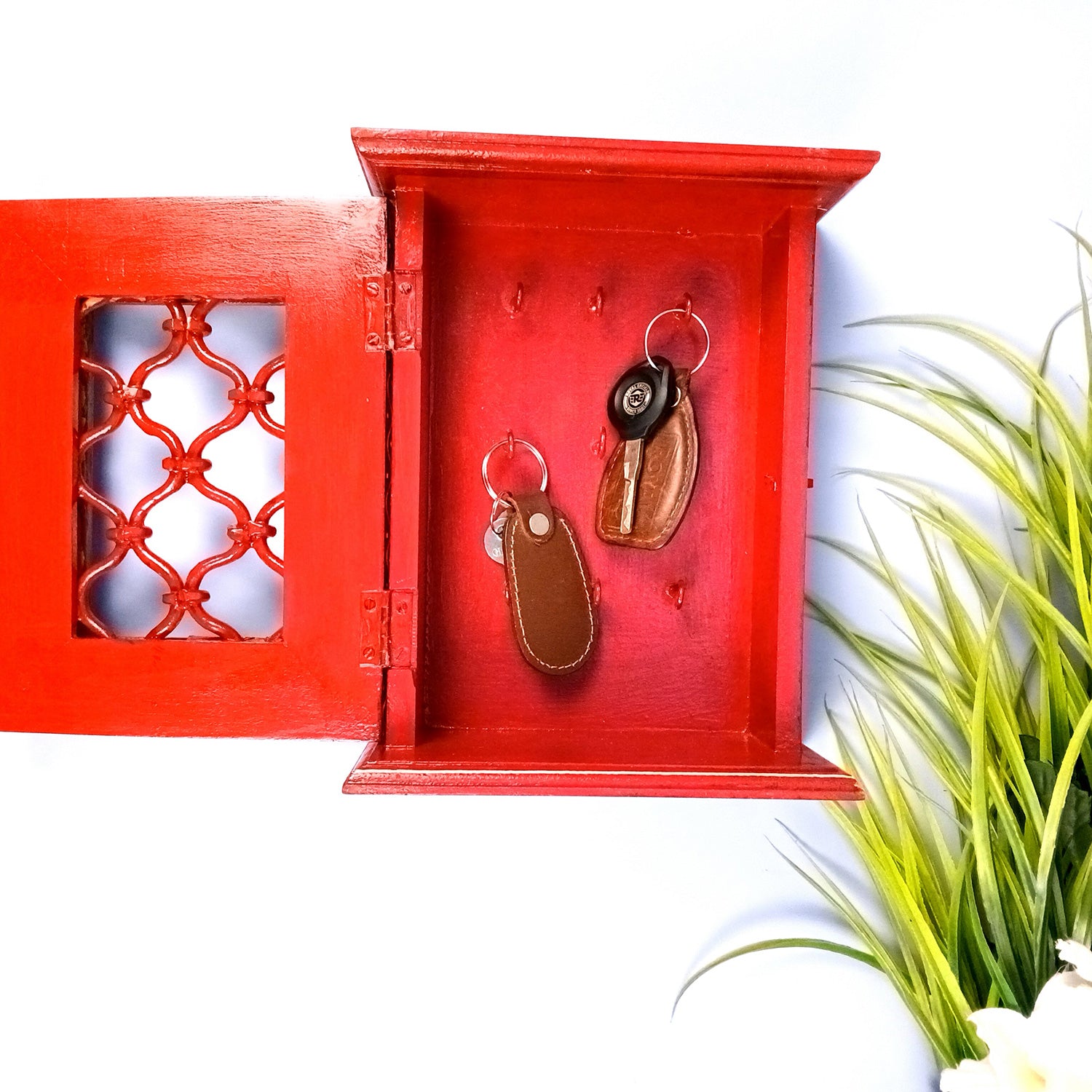 Key Holder Box | Wooden Wall Hanging Keys Box Cabinet Stand - For Home, Office & Entrance Decor - 10 inch (9 Hooks) - Apkamart