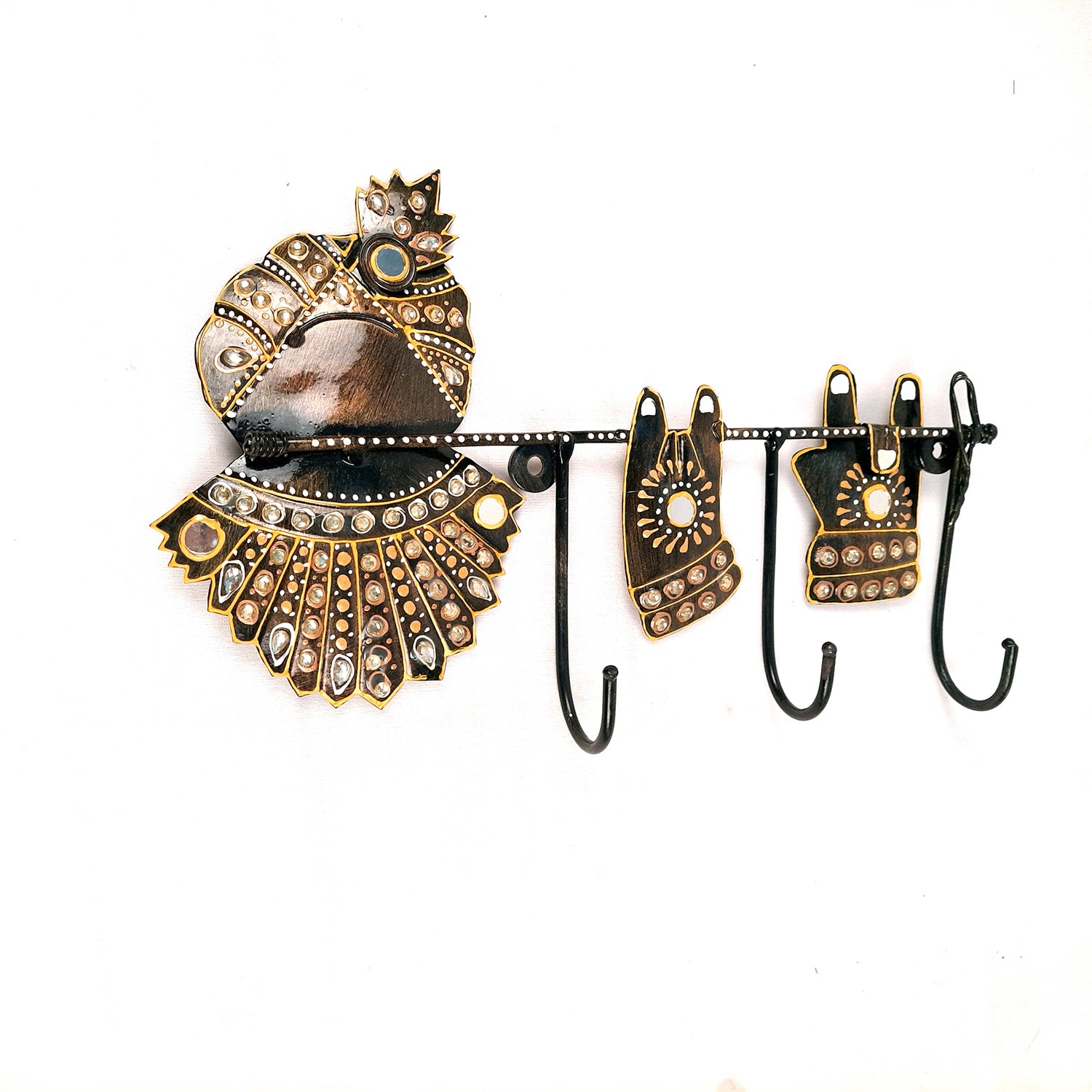 Key Holder Wall Hanging | Key Hook Hanger Stand - Krishna Design | Keys Organizer - For Home, Entrance, Office Decor & Gifts - 12 Inch (3 Hooks)