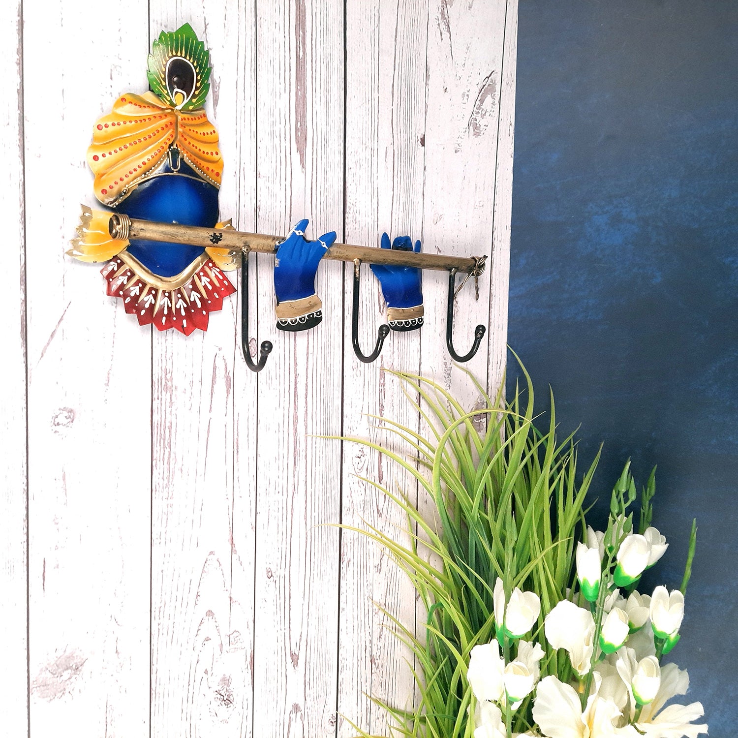 Key Hook Wall Hanging | Key Holder Stand - Krishna Design | Key Hanger Organiser - For Home, Entrance, Office Decor & Gifts - (3 Hooks) - Apkamart #Style_Design 2