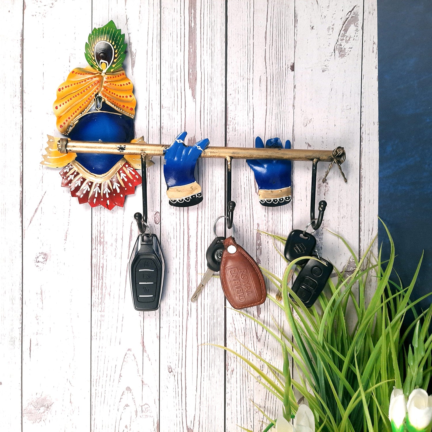 Key Hook Wall Hanging | Key Holder Stand - Krishna Design | Key Hanger Organiser - For Home, Entrance, Office Decor & Gifts - (3 Hooks) - Apkamart #Style_Design 2