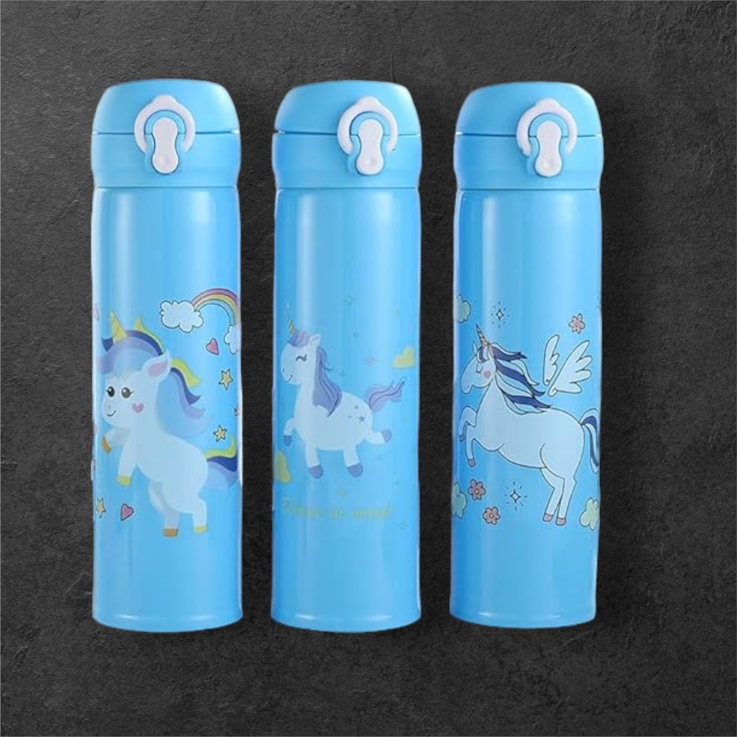 Stainless Steel Water Bottle - Unicorn Design | Flask Insulated Sipper Water Bottle for Girls & Boys - for Schools, Travel, Kids Birthday & Return Gifts- Apkamart #style_Pack of 3