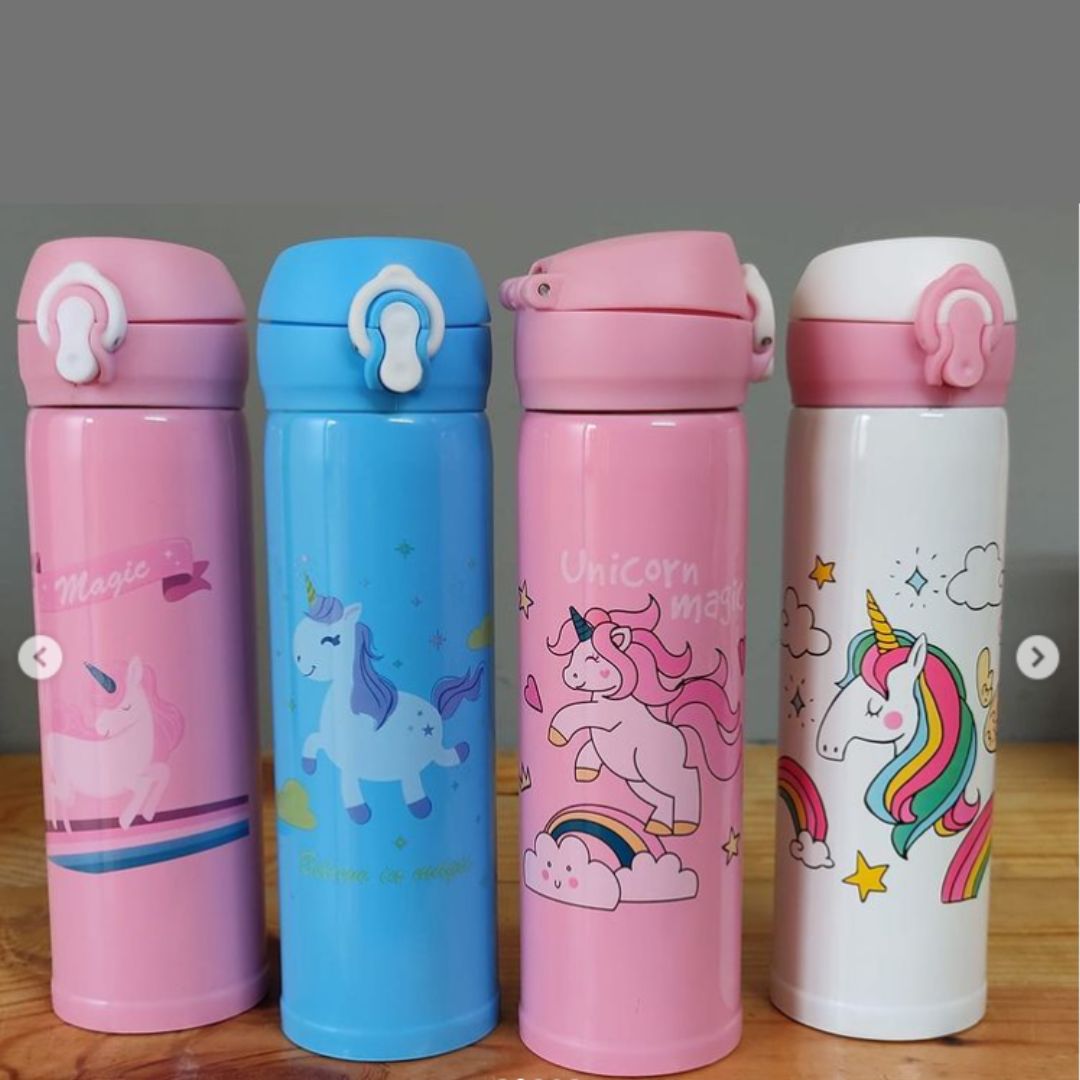 Stainless Steel Water Bottle - Unicorn Design | Flask Insulated Sipper Water Bottle for Girls & Boys - for Schools, Travel, Kids Birthday & Return Gifts- Apkamart #style_Pack of 3