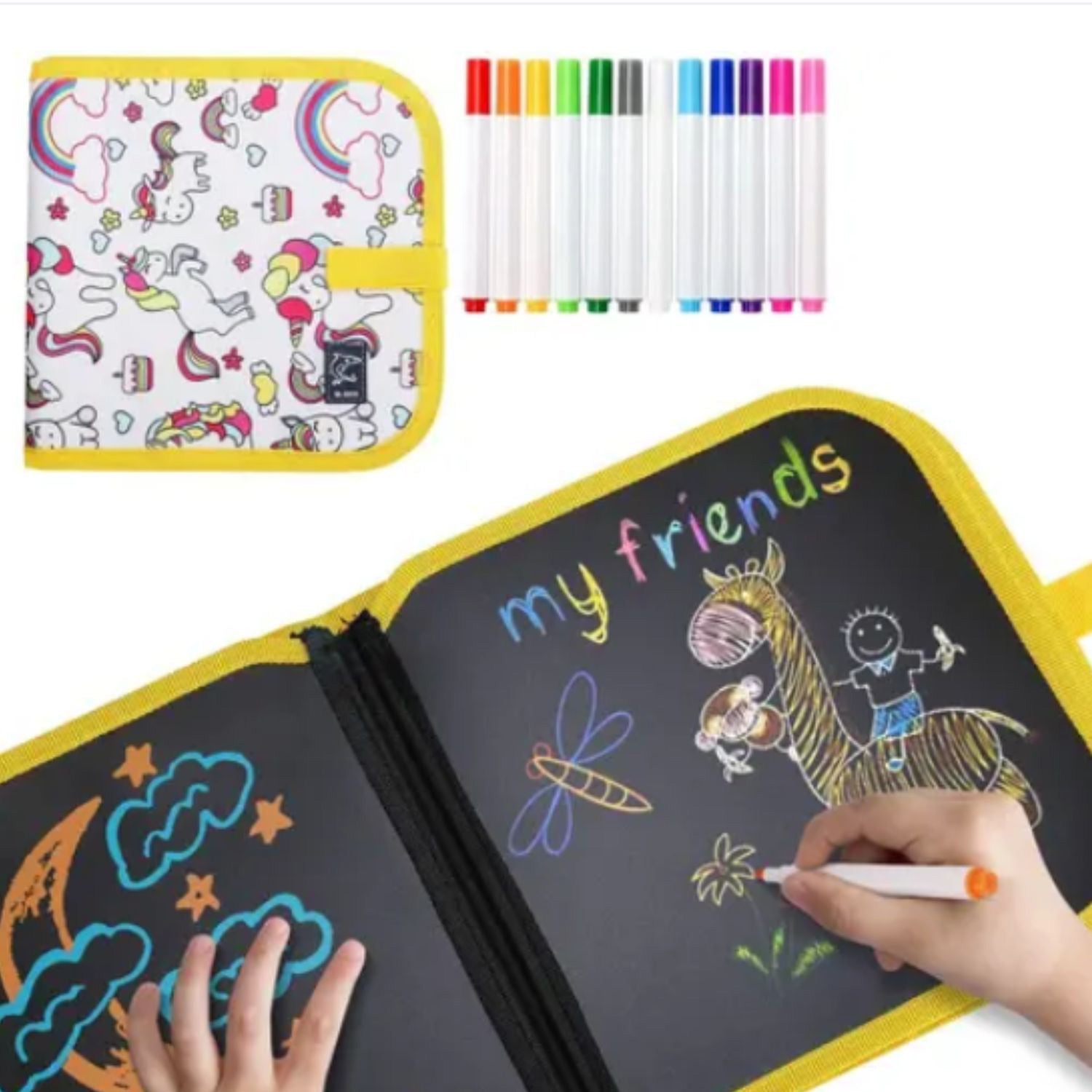 Erasable Doodle Book | Reusable Coloring Drawing Pad / Mini Black board | Activity Toys - for Kids, Toddlers, Children, School, Preschool, Birthday Gift & Return Gifts - apkamart
