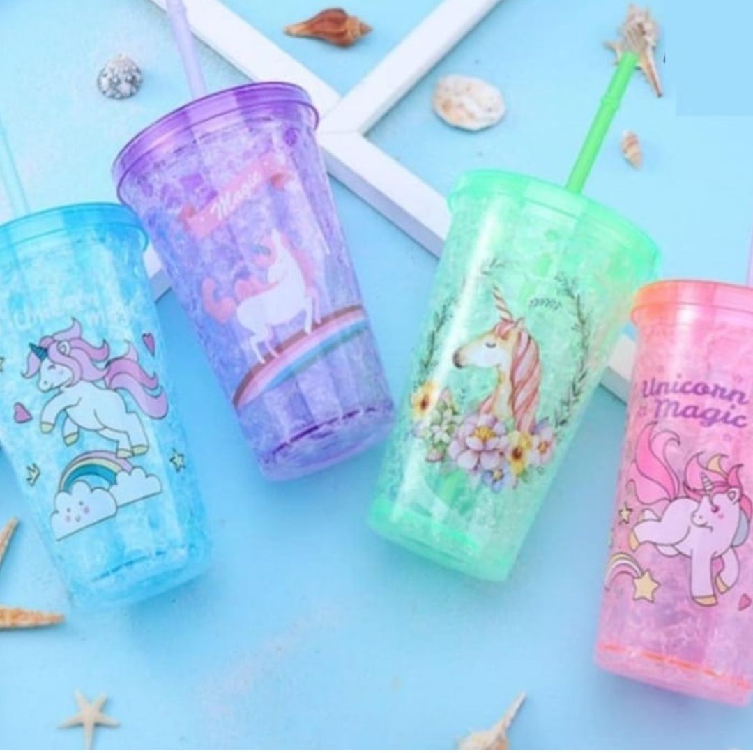 Unicorn Sipper Bottle with Straw & Lid | Kid's Tumbler | Mug For Water, Milk & Juice - For Kids Birthday Gift & Return Gift - Apkamart #Style_Pack of 2