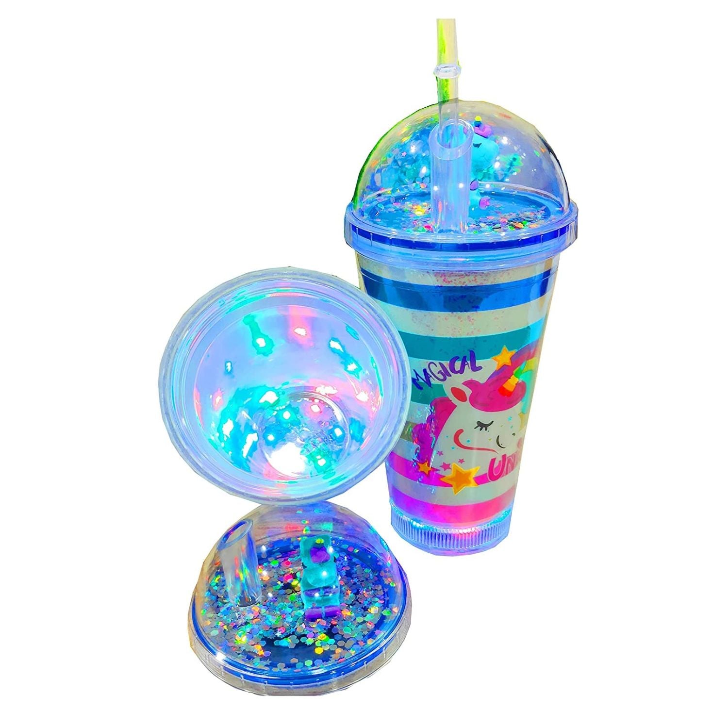 Unicorn Sipper Bottle With LED Glow Light | Tumbler with Straw & Lid - For Kids Birthday Gift & Return Gift - Apkamart #Style_pack of 1