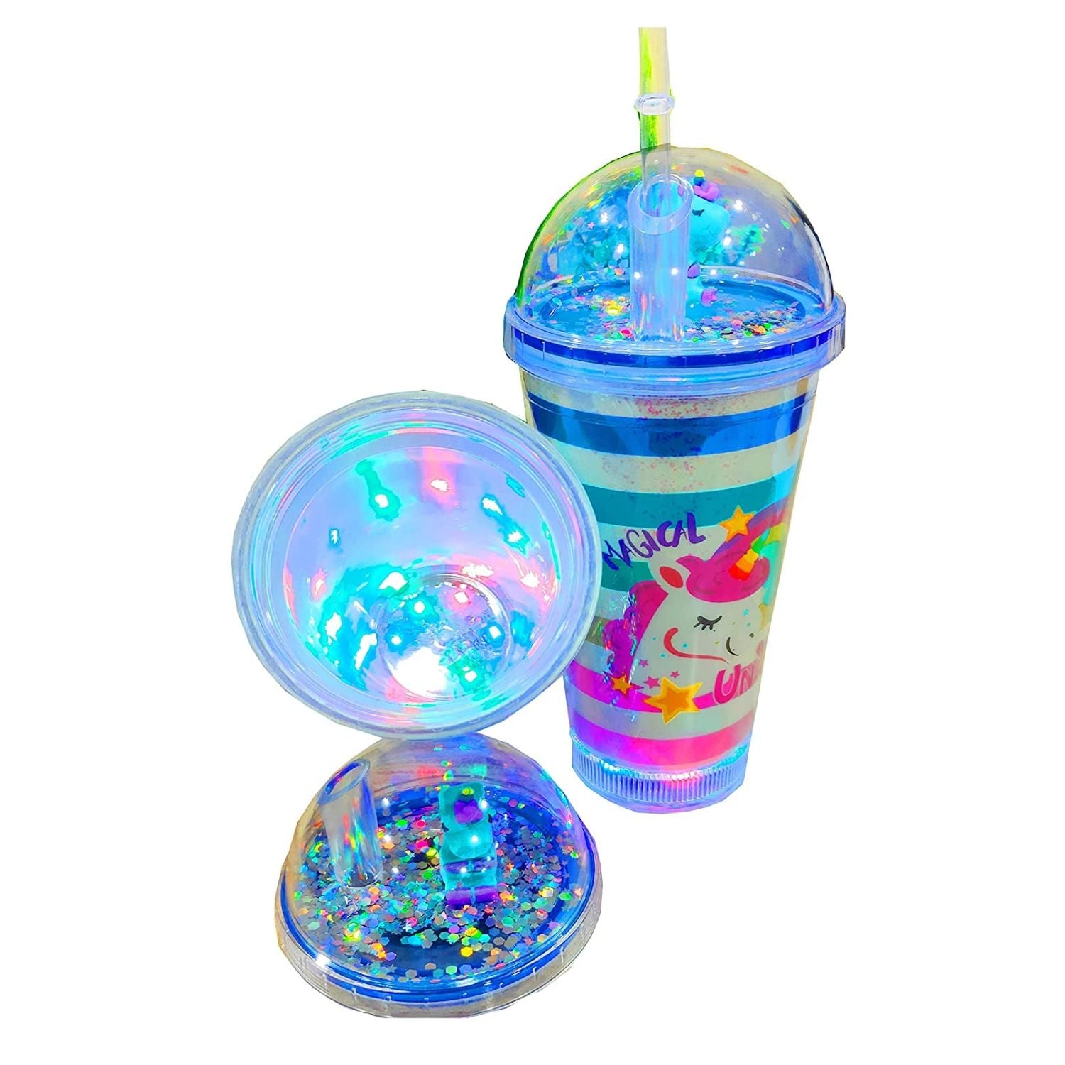 Unicorn Sipper Bottle With LED Glow Light | Tumbler with Straw & Lid - For Kids Birthday Gift & Return Gift - Apkamart #Style_pack of 2