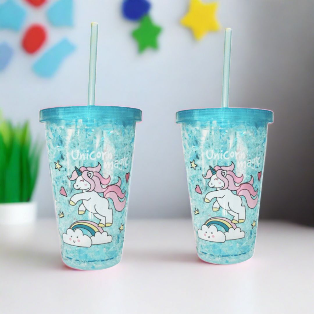 Unicorn Sipper Bottle with Straw & Lid | Kid's Tumbler | Mug For Water, Milk & Juice - For Kids Birthday Gift & Return Gift - Apkamart #Style_Pack of 2