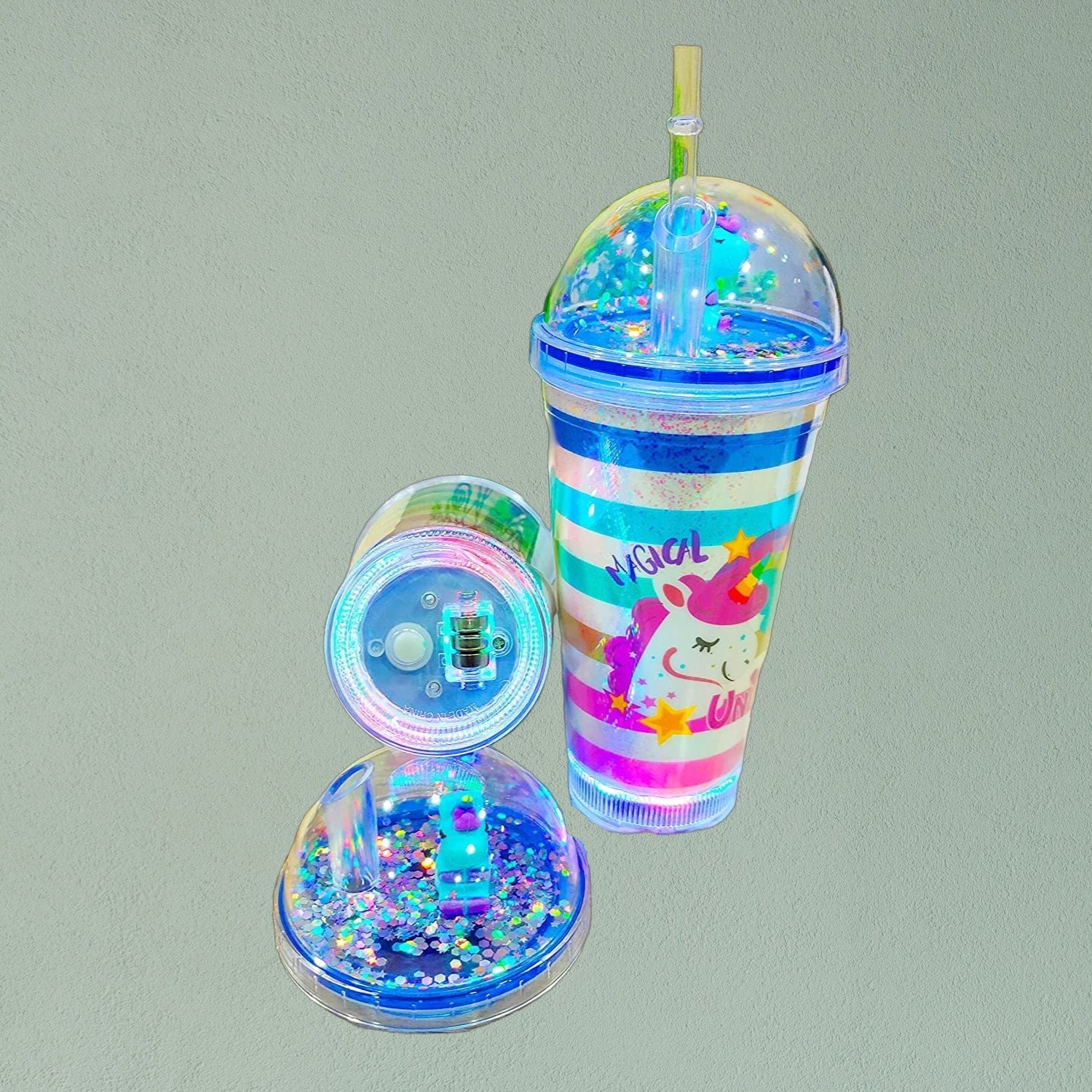 Unicorn Sipper Bottle With LED Glow Light | Tumbler with Straw & Lid - For Kids Birthday Gift & Return Gift - Apkamart #Style_pack of 3