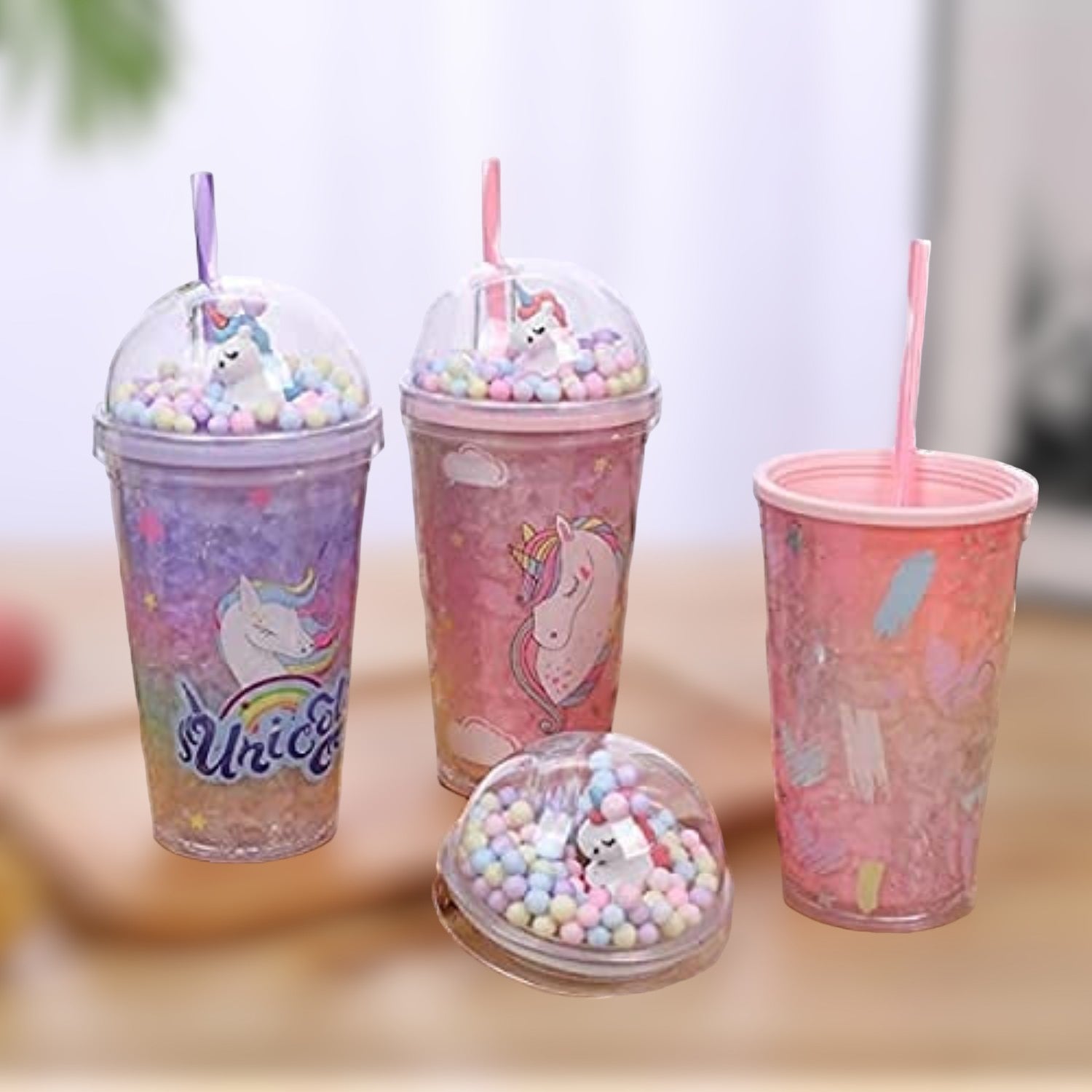 Sipper Bottle with Straw - Unicorn Design | Water Bottle | Juice Mug for Kids - For Kids Birthday Gift & Return Gift - Apkamart #style_pack of 3