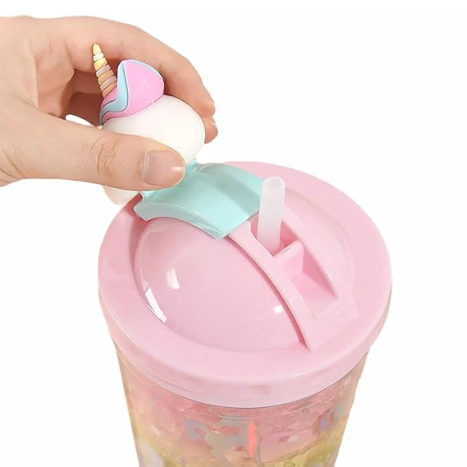 Unicorn Design Sipper Bottler with Straw | Open with Slide With Unicorn Top - For Kids Birthday Gift & Return Gift - Apkamart #Style_Pack of 1