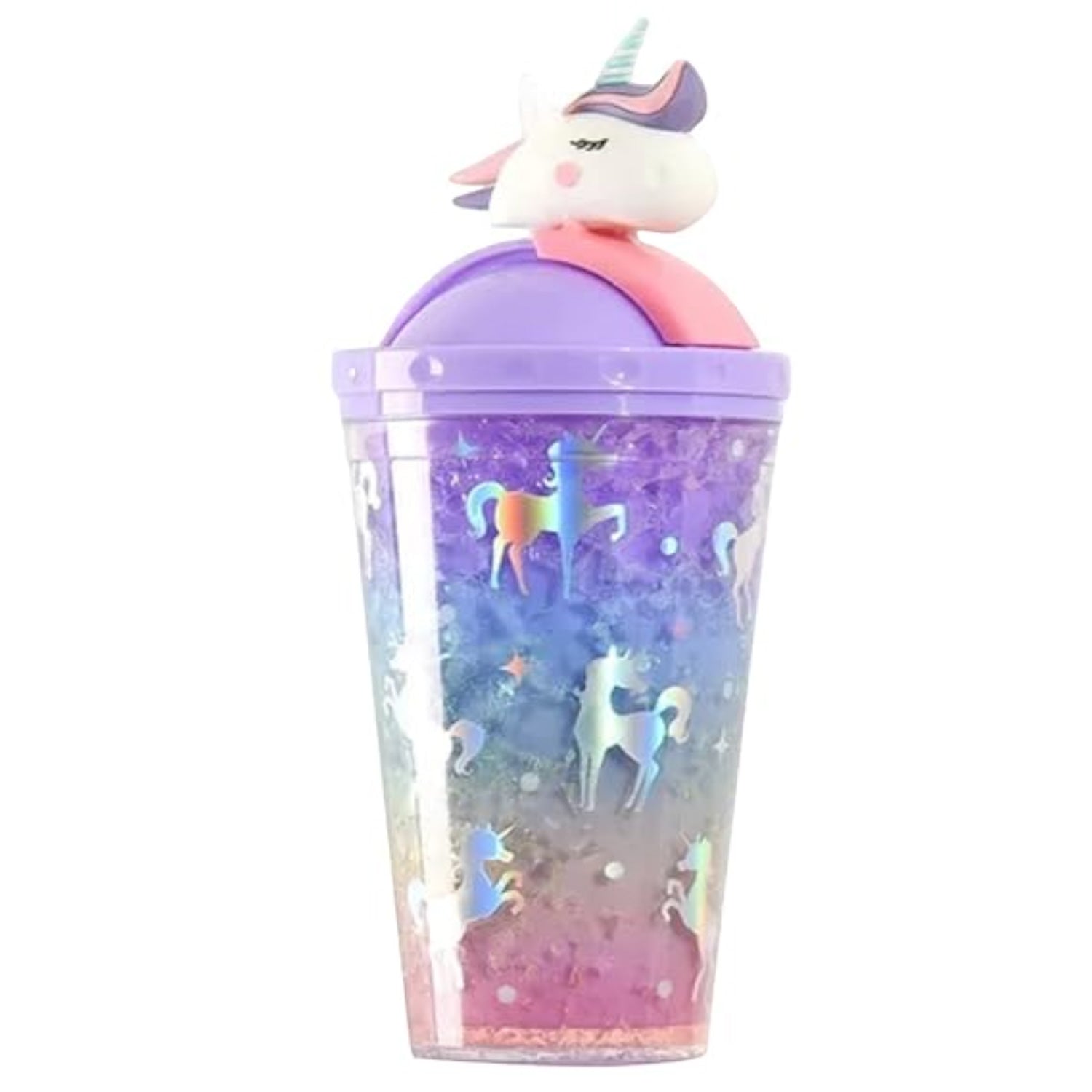 Unicorn Design Sipper Bottler with Straw | Open with Slide With Unicorn Top - For Kids Birthday Gift & Return Gift - Apkamart #Style_Pack of 1