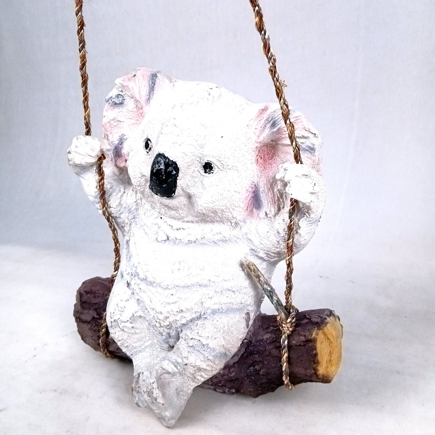 Koala Bear Showpiece Wall Hanging - Sitting on Swing Design | Cute Animal Showpiece - For Garden Decor, Home, Living Room, Kids Room & Gifts - 9 Inch - Apkamart #Colour_White