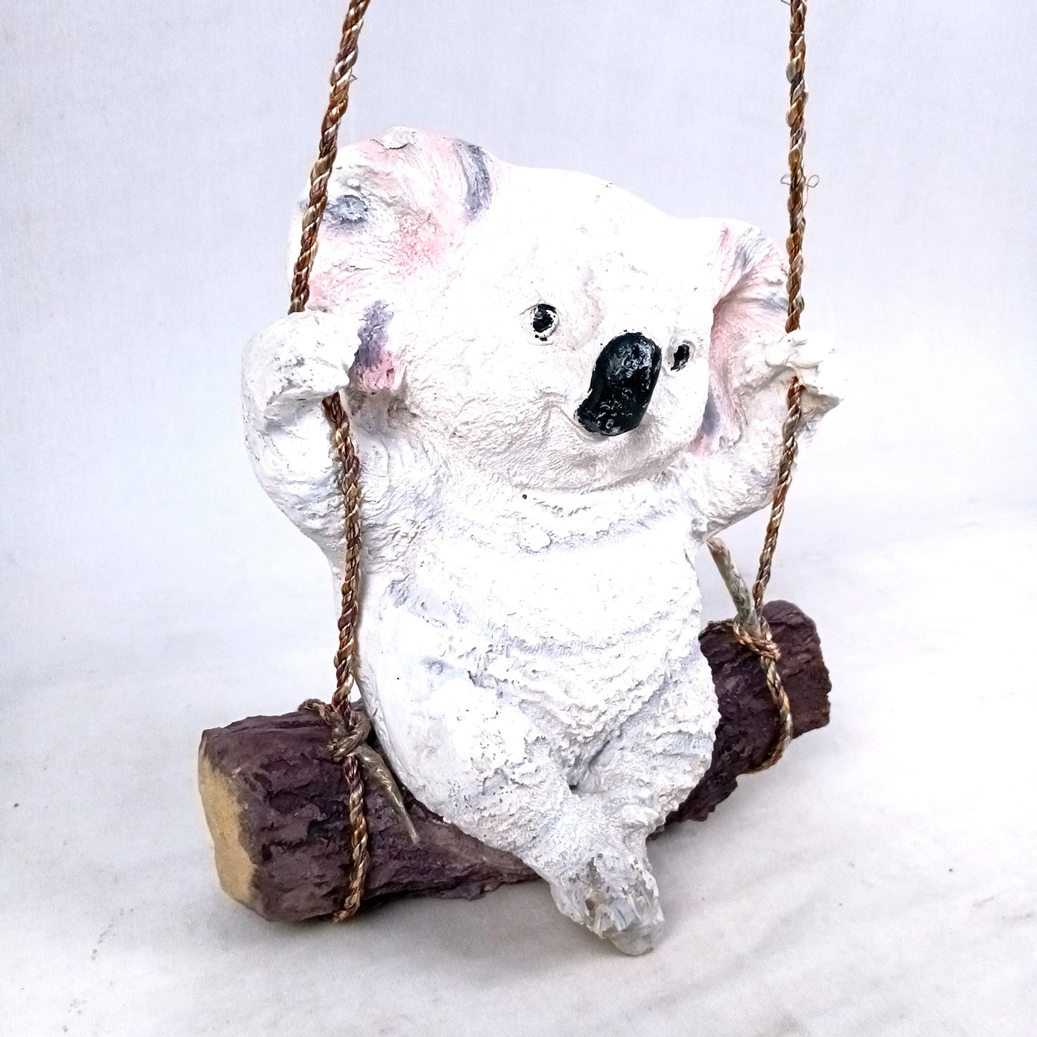 Koala Bear Showpiece Wall Hanging - Sitting on Swing Design | Cute Animal Showpiece - For Garden Decor, Home, Living Room, Kids Room & Gifts - 9 Inch - Apkamart #Colour_White
