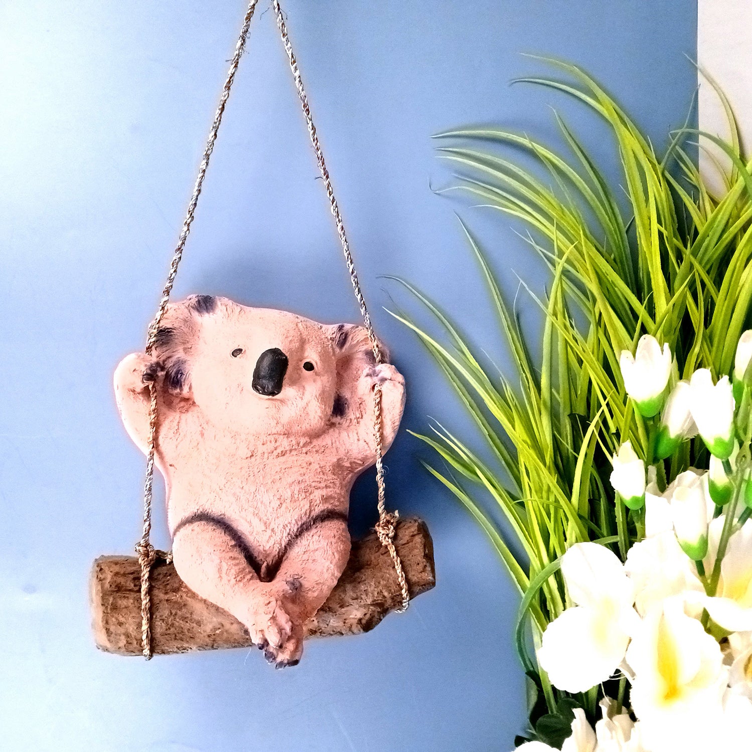 Koala Bear Showpiece Wall Hanging - Sitting on Swing Design | Cute Animal Showpiece - For Garden Decor, Home, Living Room, Kids Room & Gifts - 9 Inch - Apkamart #Colour_Pink