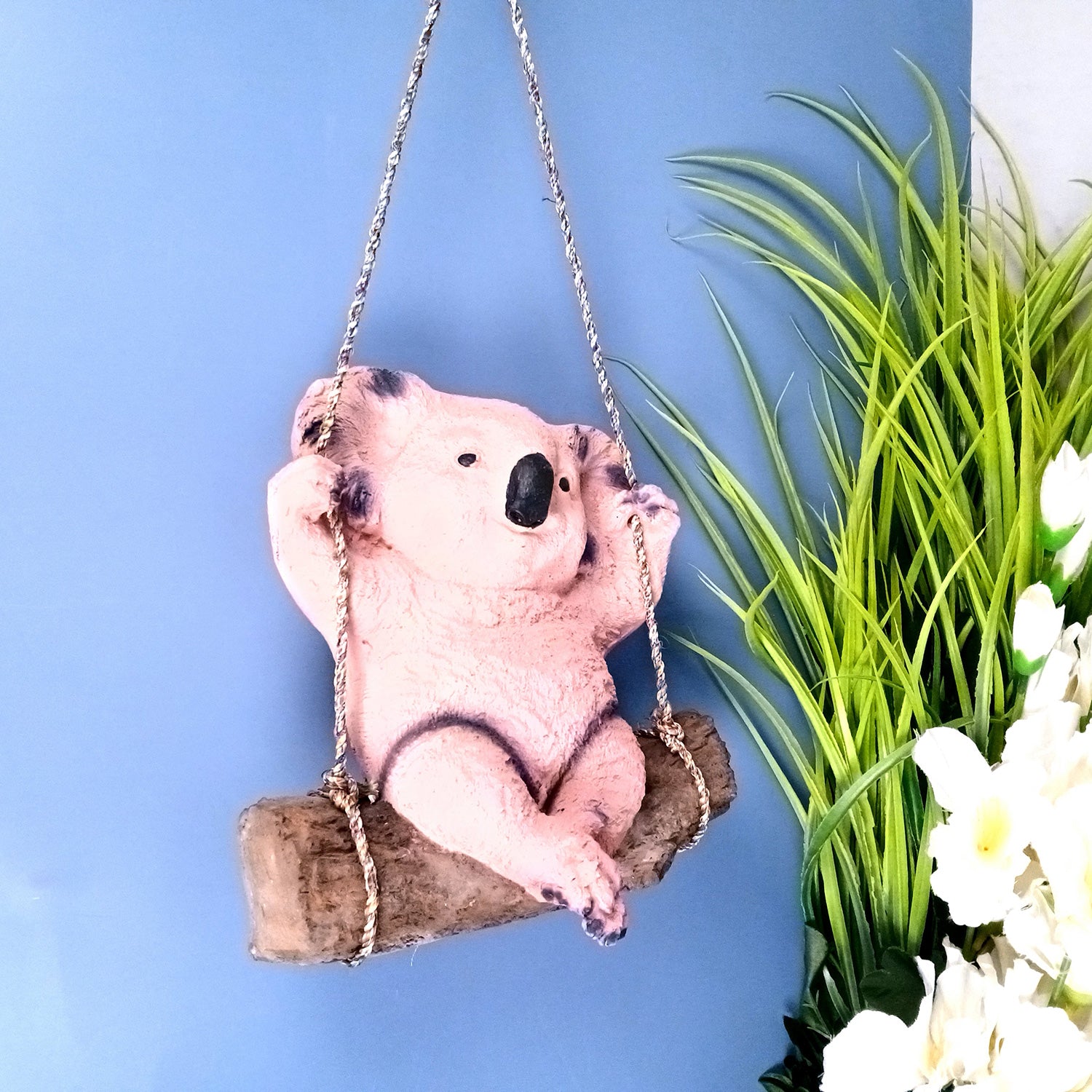 Koala Bear Showpiece Wall Hanging - Sitting on Swing Design | Cute Animal Showpiece - For Garden Decor, Home, Living Room, Kids Room & Gifts - 9 Inch - Apkamart #Colour_Pink