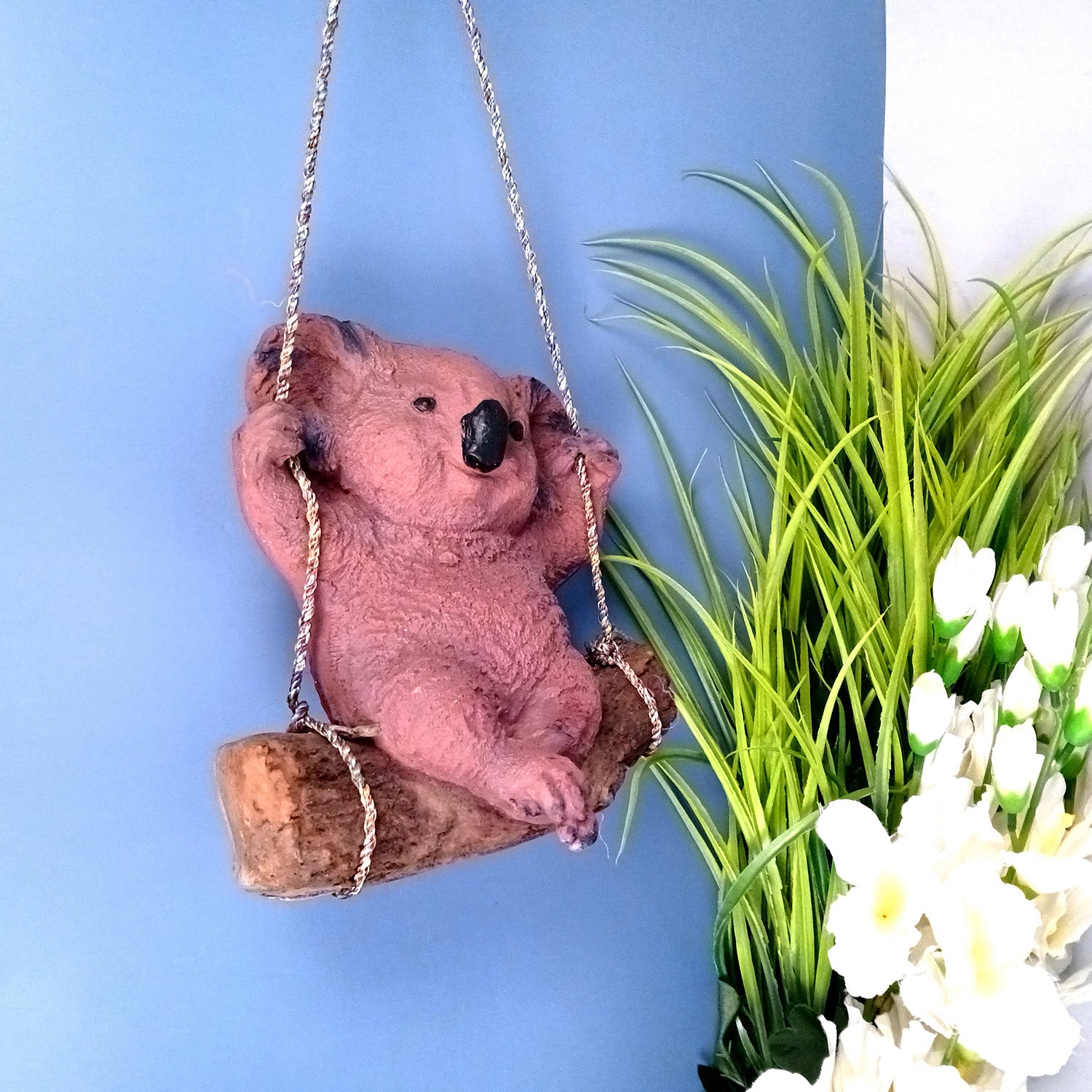 Koala Bear Showpiece Wall Hanging - Sitting on Swing Design | Cute Animal Showpiece - For Garden Decor, Home, Living Room, Kids Room & Gifts - 9 Inch - Apkamart #Colour_Brown