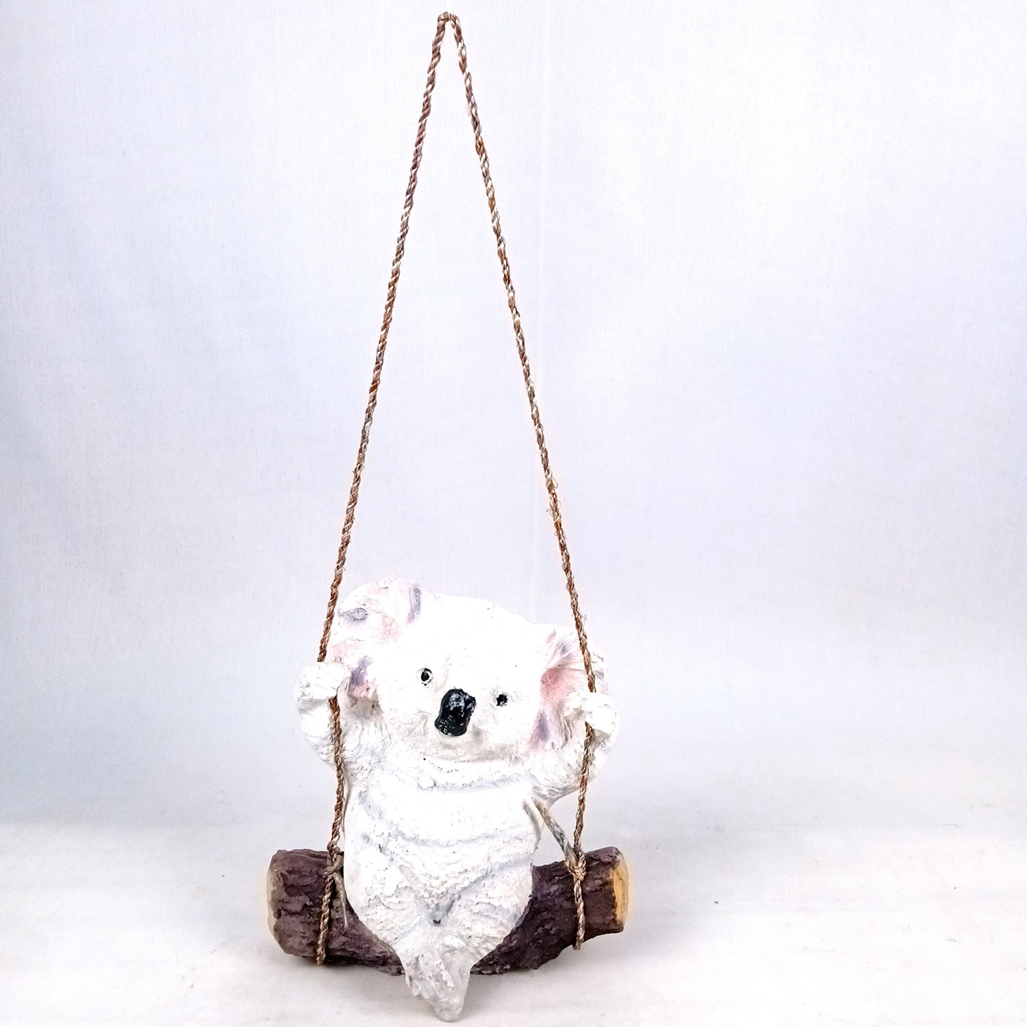 Koala Bear Showpiece Wall Hanging - Sitting on Swing Design | Cute Animal Showpiece - For Garden Decor, Home, Living Room, Kids Room & Gifts - 9 Inch - Apkamart #Colour_White