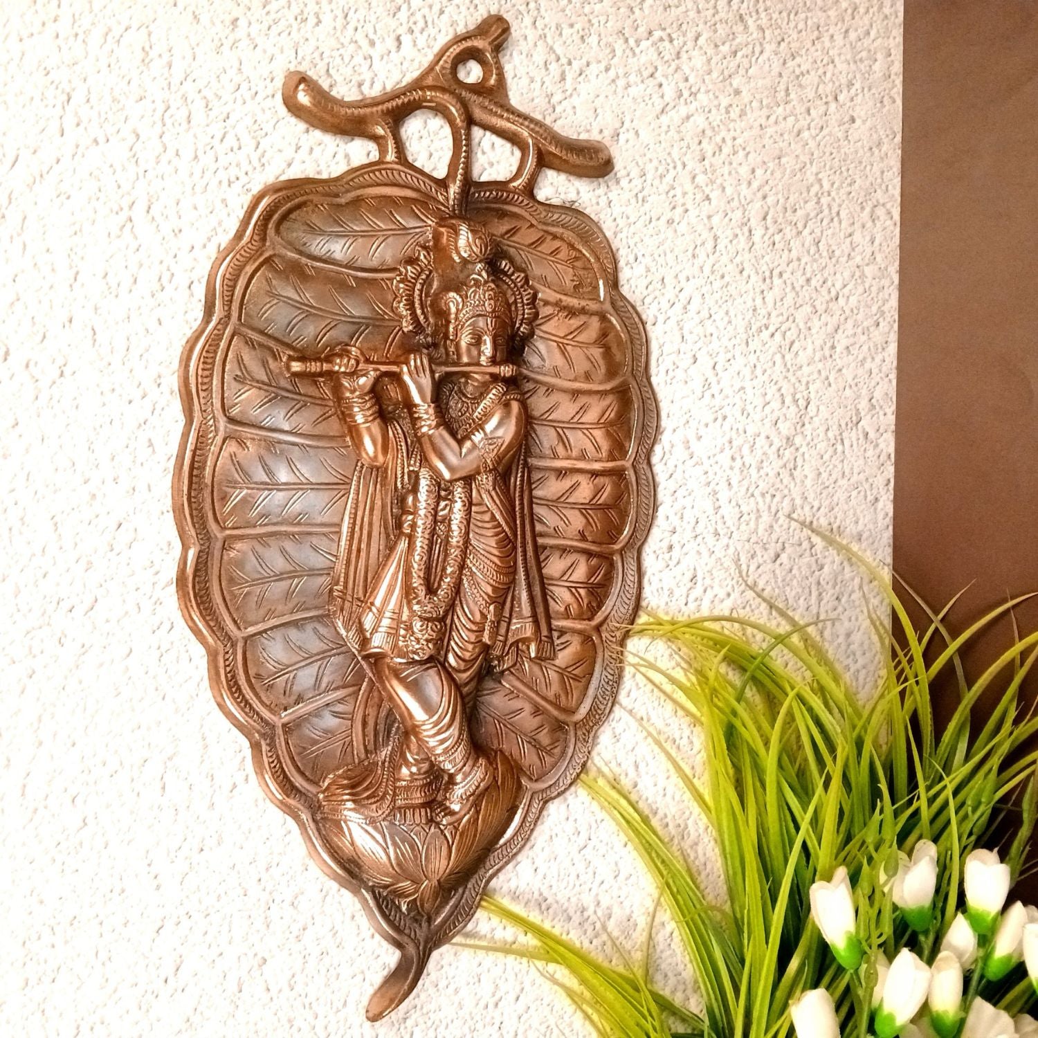 Krishna Wall Hanging | Decorative Lord Krishna Idol for Wall Decor | Spiritual Hindu God Wall Art for Home & Temple | Handcrafted Gift for Festivals & Housewarming – 19 Inch - Apkamart