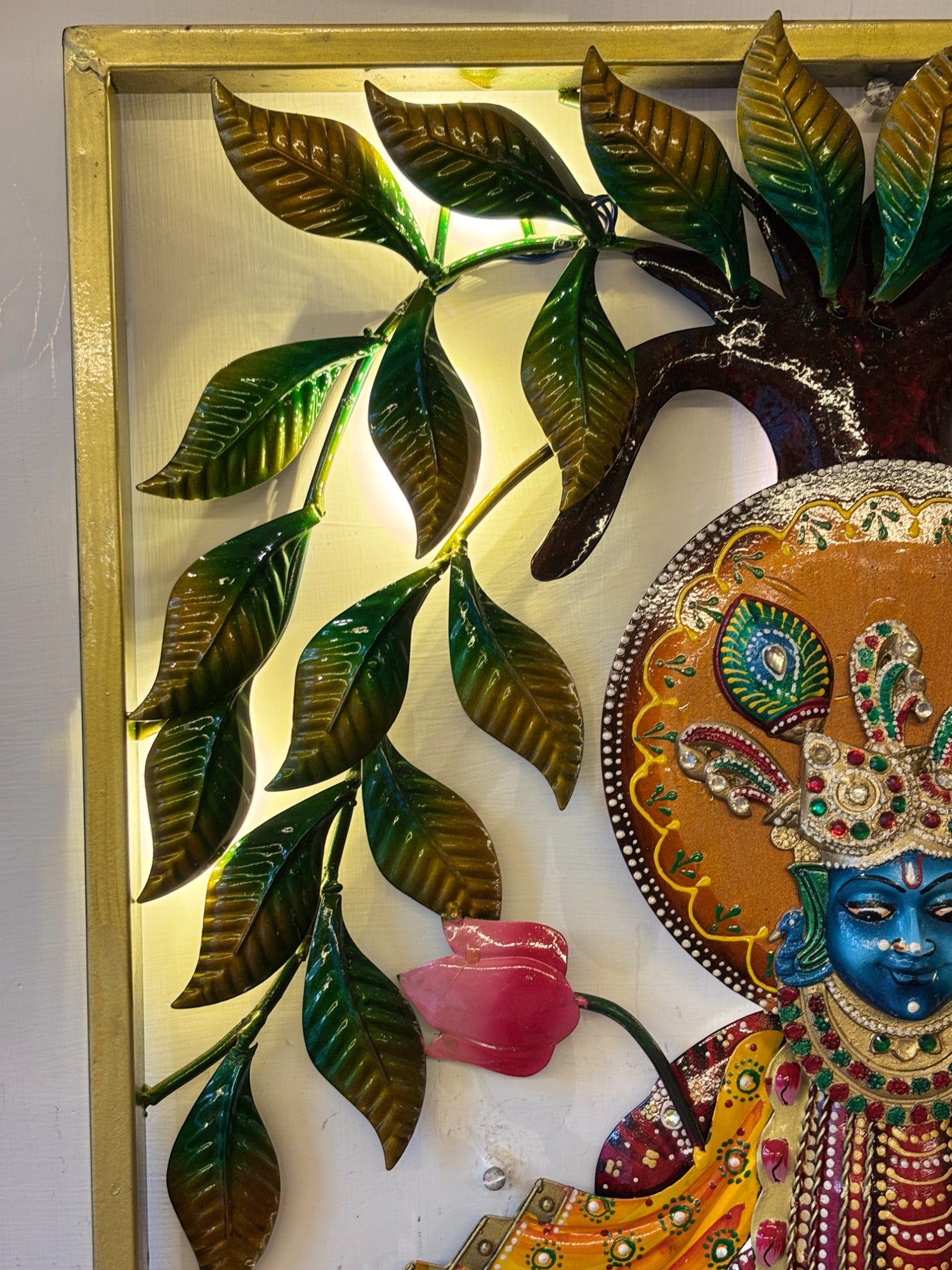 Krishna Wall Hanging With LED Lights for Home Decor | Decorative Wall Art Showpiece for Living Room, Bedroom & Office | Traditional & Modern Home Decoration - 24 Inch - Apkamart