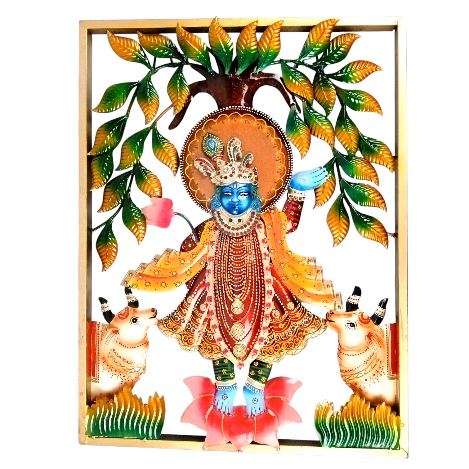 Krishna Wall Hanging With LED Lights for Home Decor | Decorative Wall Art Showpiece for Living Room, Bedroom & Office | Traditional & Modern Home Decoration - 24 Inch - Apkamart