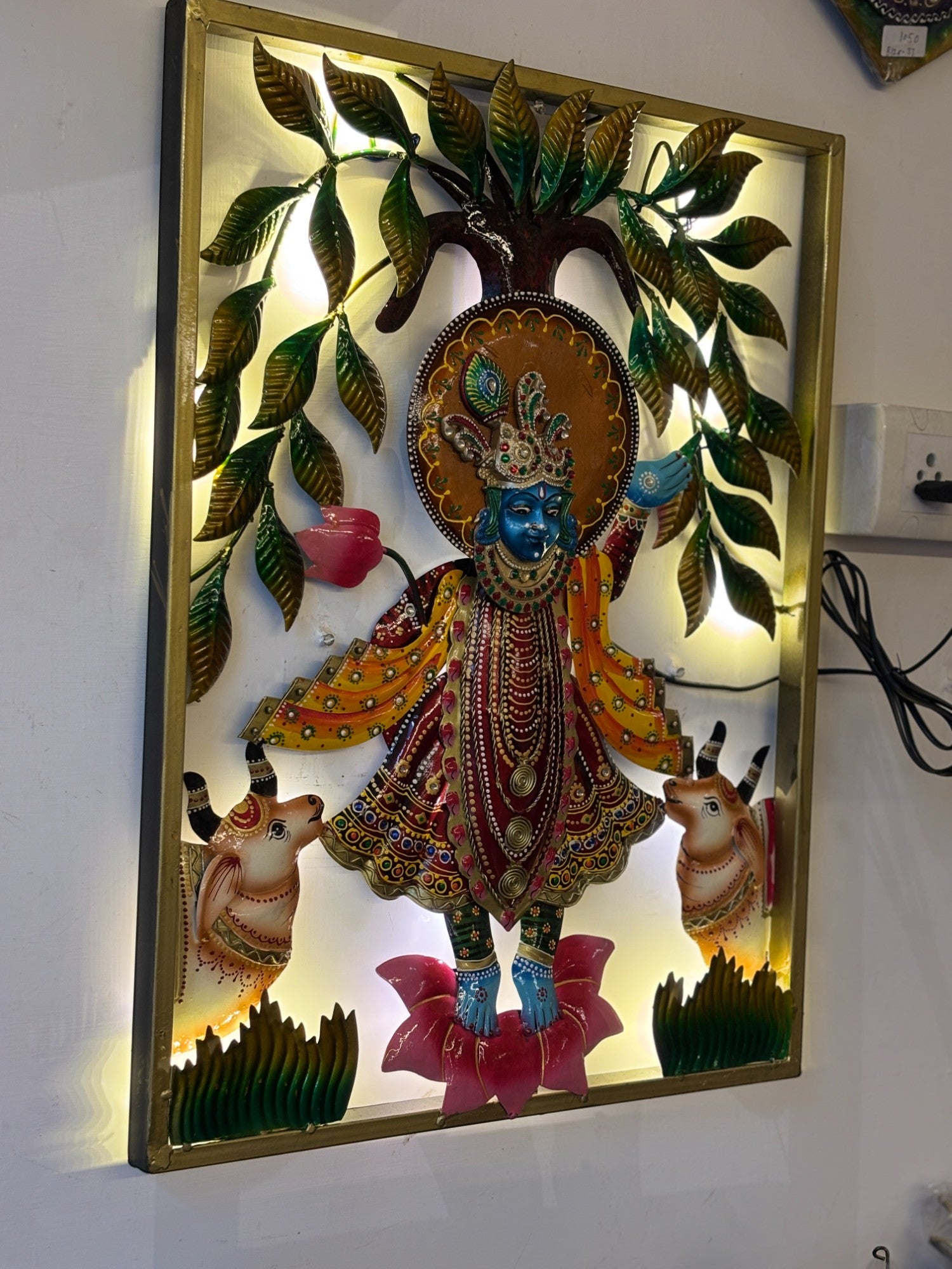 Krishna Wall Hanging With LED Lights for Home Decor | Decorative Wall Art Showpiece for Living Room, Bedroom & Office | Traditional & Modern Home Decoration - 24 Inch - Apkamart