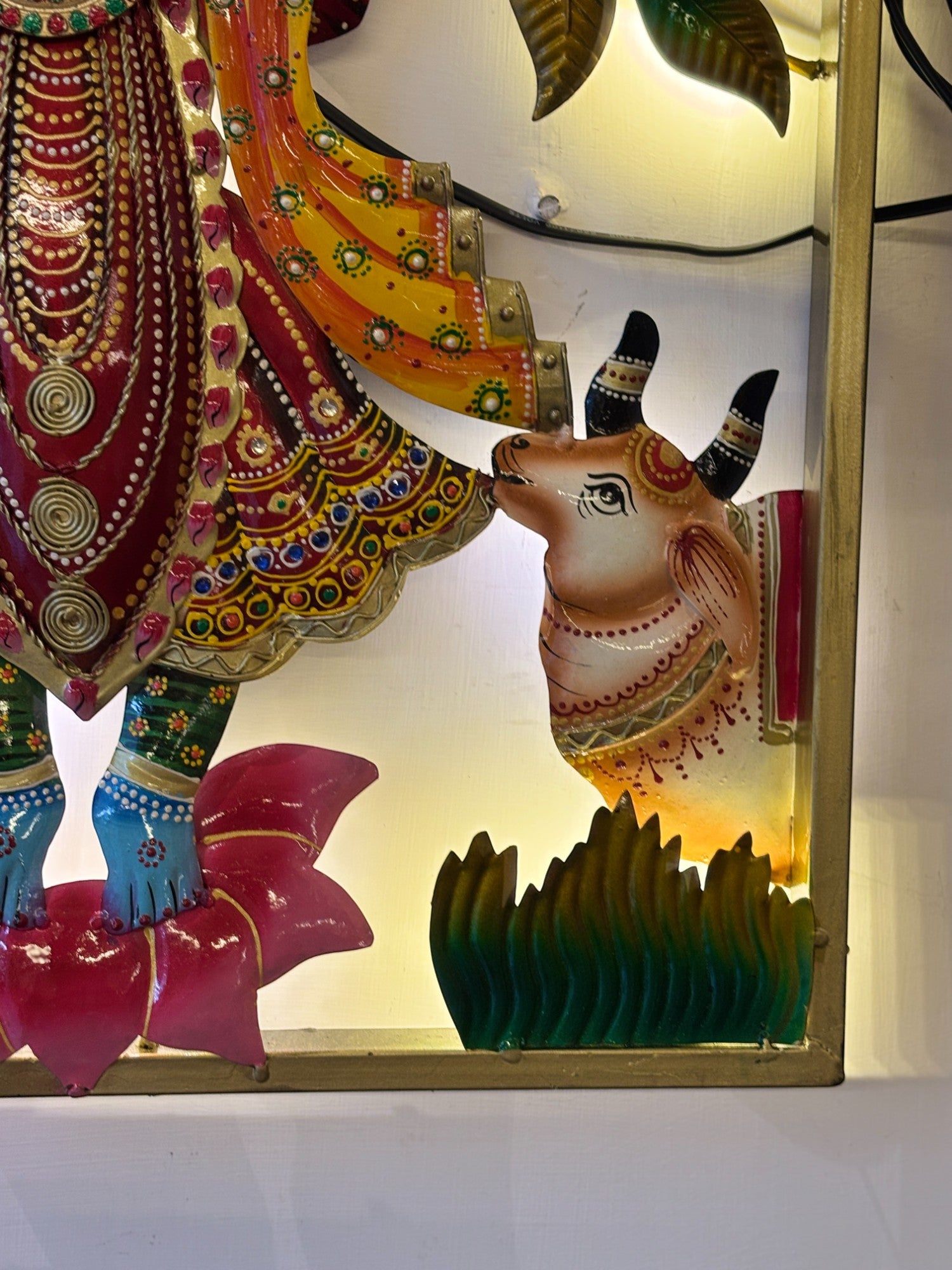 Krishna Wall Hanging With LED Lights for Home Decor | Decorative Wall Art Showpiece for Living Room, Bedroom & Office | Traditional & Modern Home Decoration - 24 Inch - Apkamart