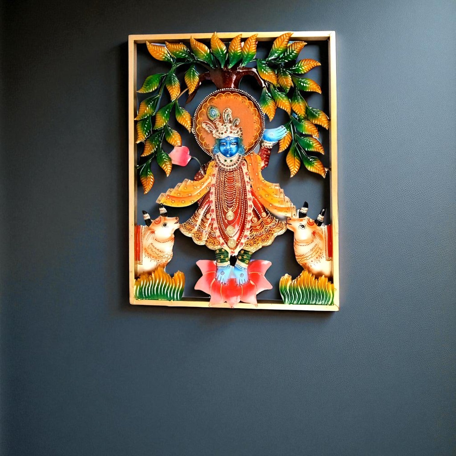 Krishna Wall Hanging With LED Lights for Home Decor | Decorative Wall Art Showpiece for Living Room, Bedroom & Office | Traditional & Modern Home Decoration - 24 Inch - Apkamart