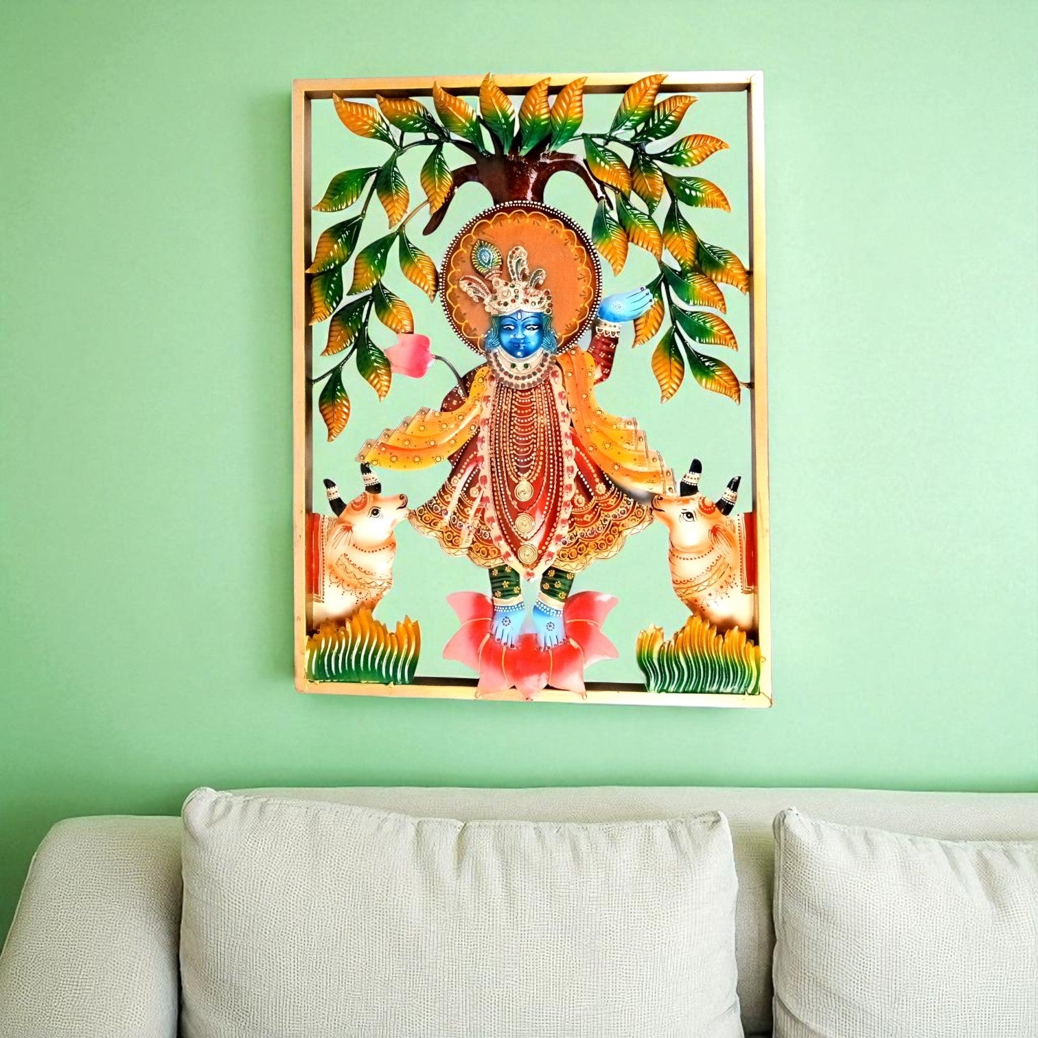 Krishna Wall Hanging With LED Lights for Home Decor | Decorative Wall Art Showpiece for Living Room, Bedroom & Office | Traditional & Modern Home Decoration - 24 Inch - Apkamart