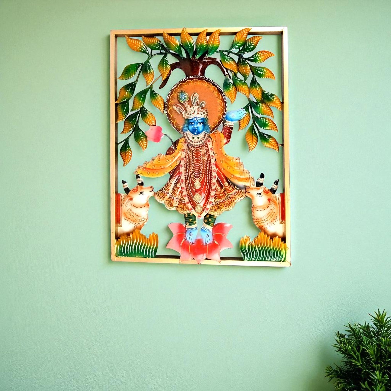 Krishna Wall Hanging With LED Lights for Home Decor | Decorative Wall Art Showpiece for Living Room, Bedroom & Office | Traditional & Modern Home Decoration - 24 Inch - Apkamart