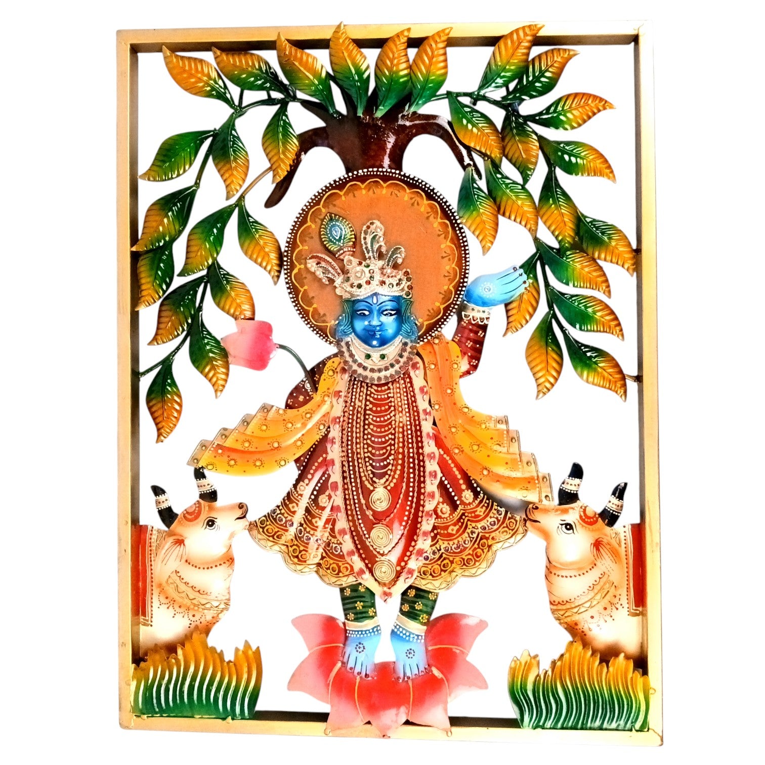 Krishna Wall Hanging With LED Lights for Home Decor | Decorative Wall Art Showpiece for Living Room, Bedroom & Office | Traditional & Modern Home Decoration - 24 Inch - Apkamart