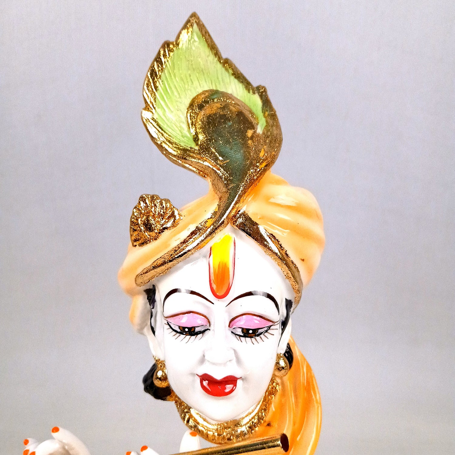 Lord Krishan Idol Murti| Decorative Krishna Face Statue Showpiece - for Home, Puja Room, Table Decor, Living Room, Office Desk & Gift - 14 inch - Apkamart