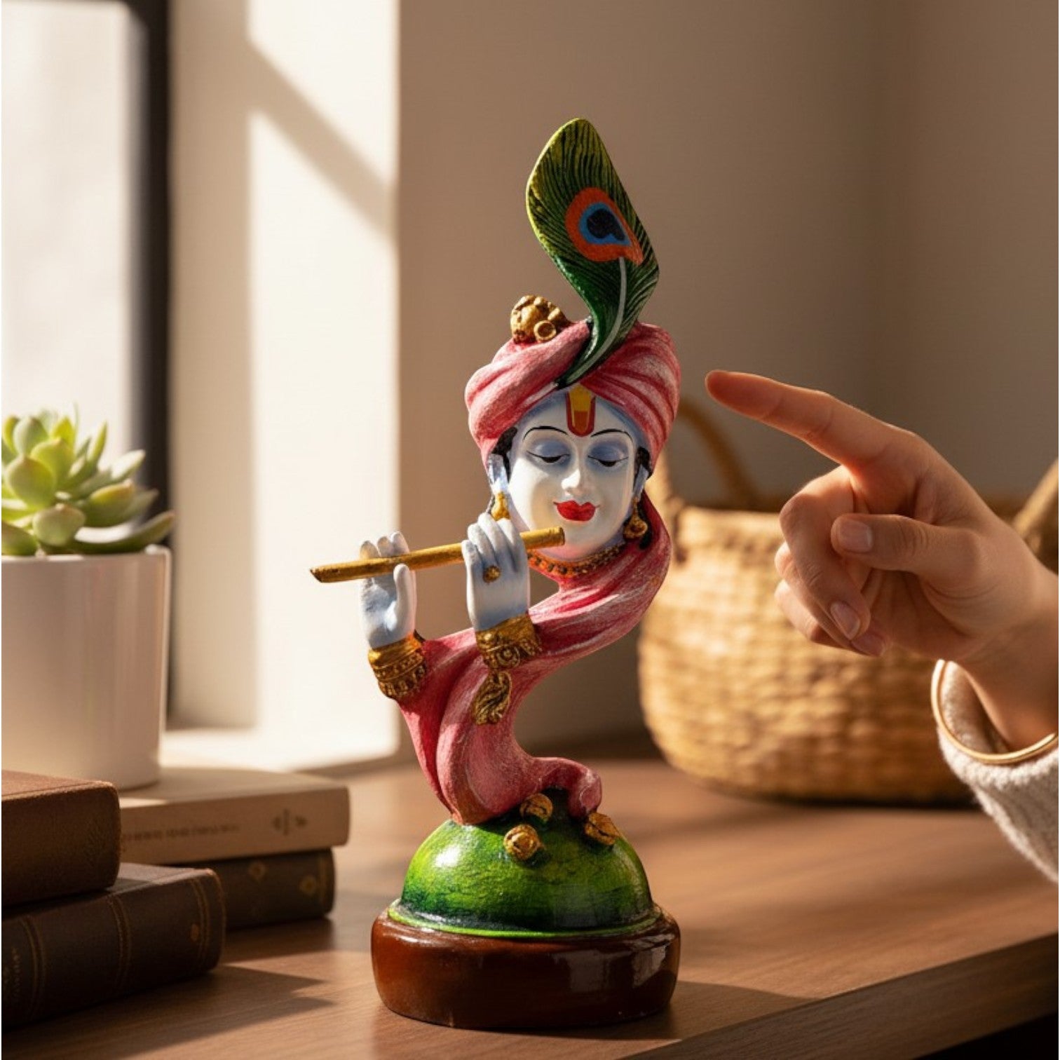 Krishna Statue with Bansuri for Home & Pooja Room Decor | Religious Table Decor, Diwali & Janmashtami Gift - 11 Inch - Apkamart