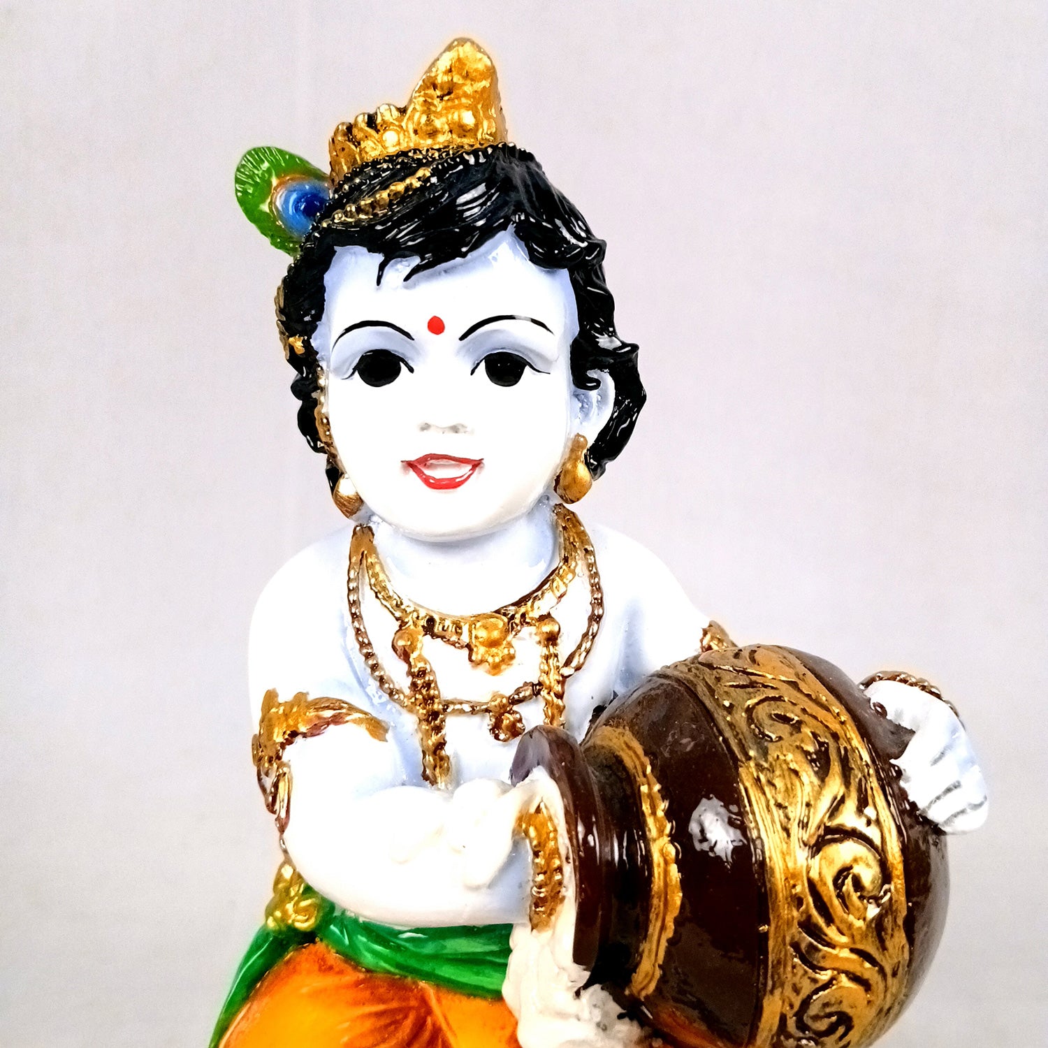 Bal Gopal Krishna Statue | Laddu Gopal Sitting on Shankh Idol | Makhan Chor Baby Krishna Murti - for Pooja, Home, Office Decor & Gifts - 11 Inch - Apkamart