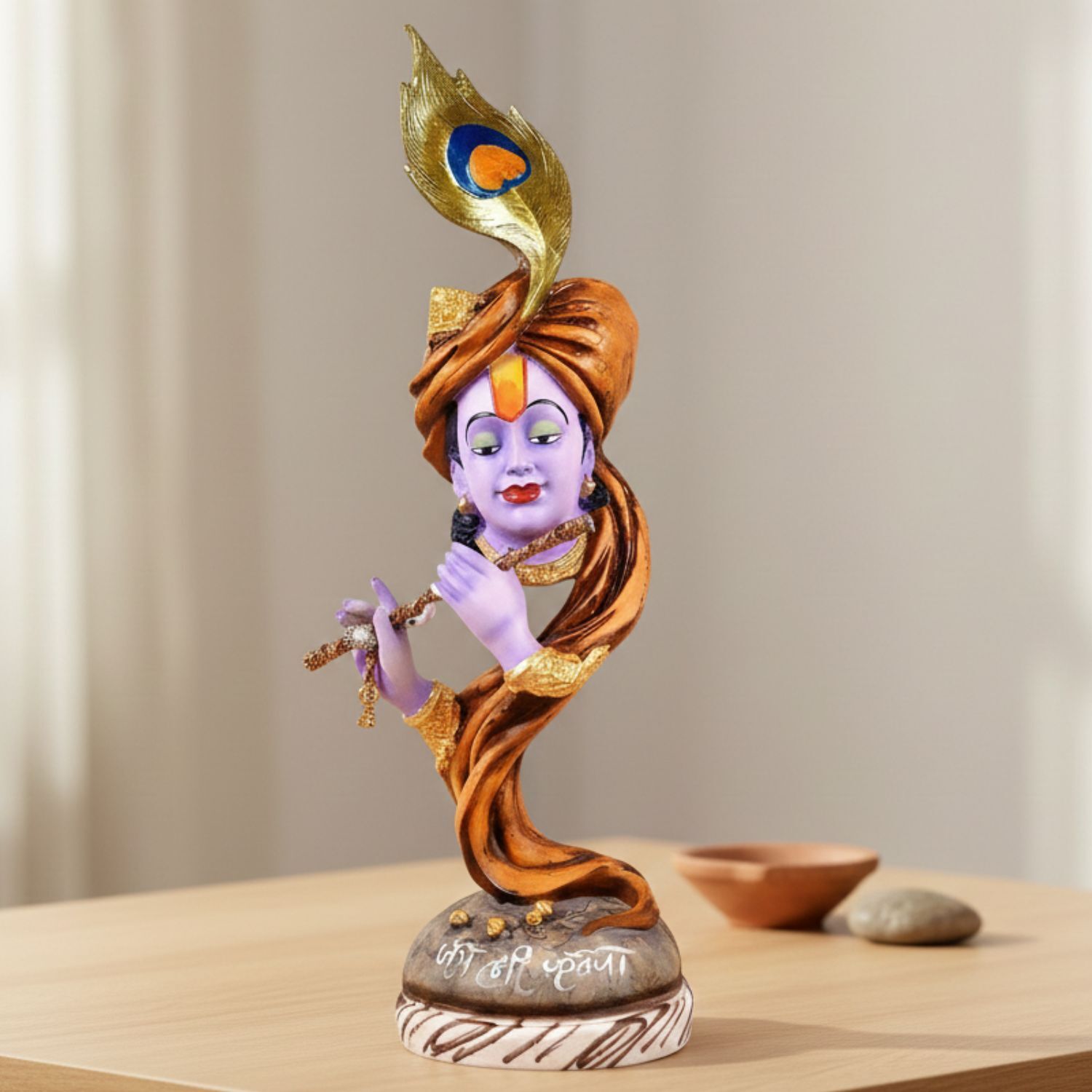 Shri Krishna Idol with Flute | Krishan Murti for Home Temple & Vastu | Religious Table Decor, Diwali & Janmashtami Gift - 22 Inch - Apkamart