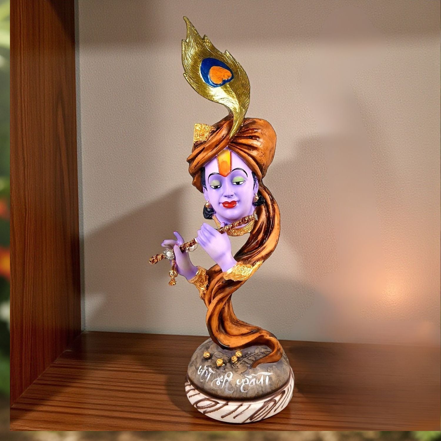 Shri Krishna Idol with Flute | Krishan Murti for Home Temple & Vastu | Religious Table Decor, Diwali & Janmashtami Gift - 22 Inch - Apkamart