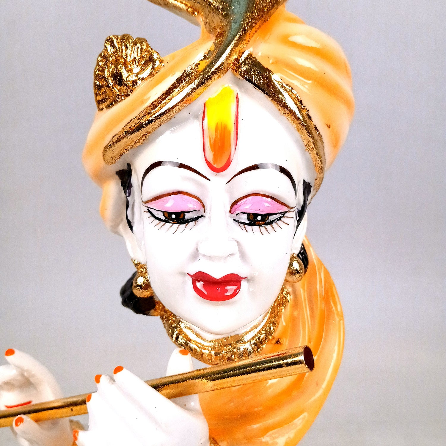 Lord Krishan Idol Murti| Decorative Krishna Face Statue Showpiece - for Home, Puja Room, Table Decor, Living Room, Office Desk & Gift - 14 inch - Apkamart