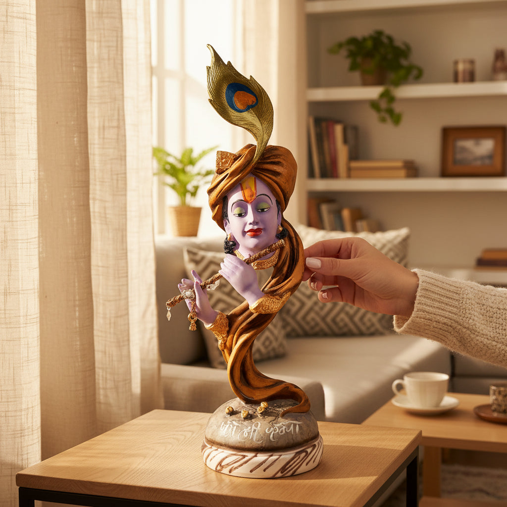 Shri Krishna Idol with Flute | Krishan Murti for Home Temple & Vastu | Religious Table Decor, Diwali & Janmashtami Gift - 22 Inch - Apkamart