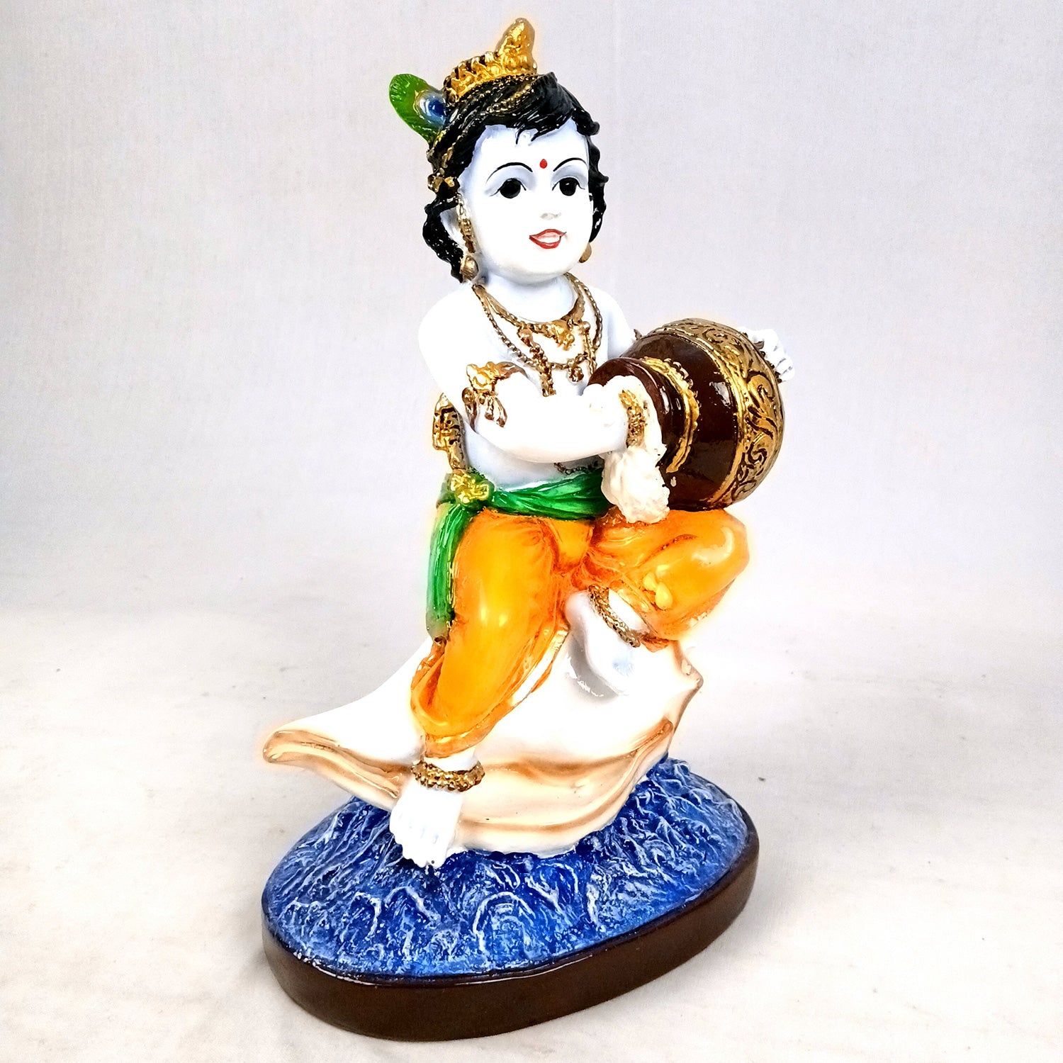 Bal Gopal Krishna Statue | Laddu Gopal Sitting on Shankh Idol | Makhan Chor Baby Krishna Murti - for Pooja, Home, Office Decor & Gifts - 11 Inch - Apkamart