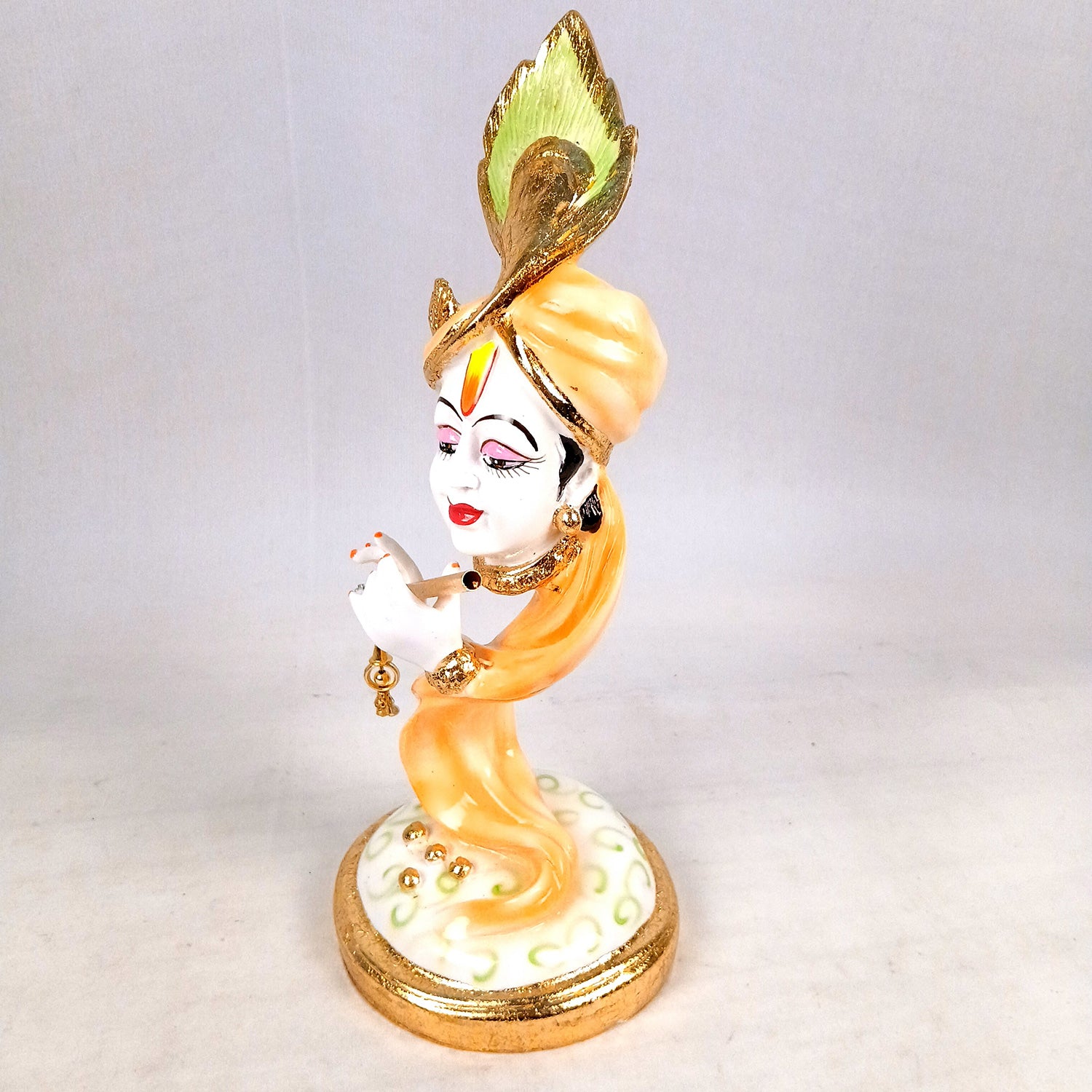 Lord Krishan Idol Murti| Decorative Krishna Face Statue Showpiece - for Home, Puja Room, Table Decor, Living Room, Office Desk & Gift - 14 inch - Apkamart