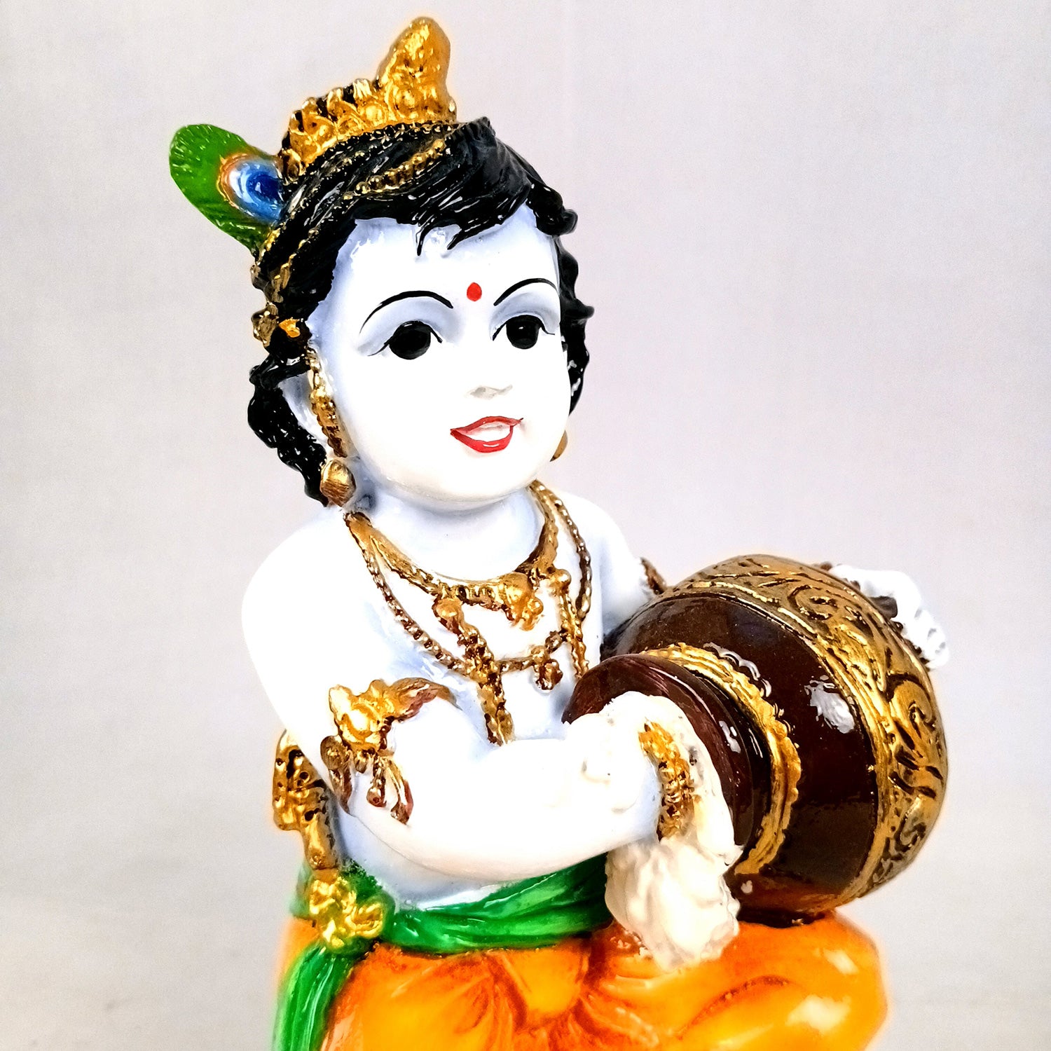 Bal Gopal Krishna Statue | Laddu Gopal Sitting on Shankh Idol | Makhan Chor Baby Krishna Murti - for Pooja, Home, Office Decor & Gifts - 11 Inch - Apkamart