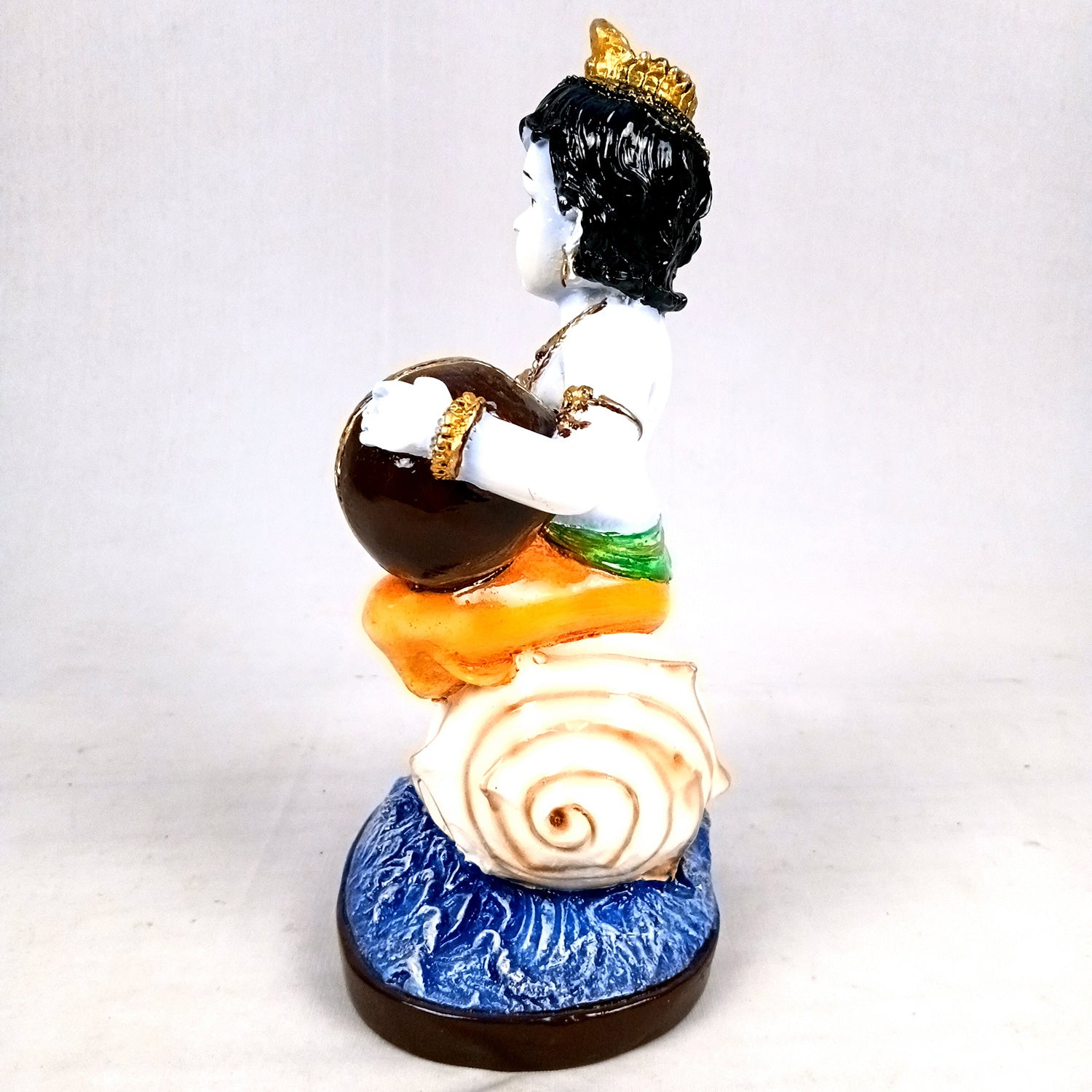 Bal Gopal Krishna Statue | Laddu Gopal Sitting on Shankh Idol | Makhan Chor Baby Krishna Murti - for Pooja, Home, Office Decor & Gifts - 11 Inch - Apkamart